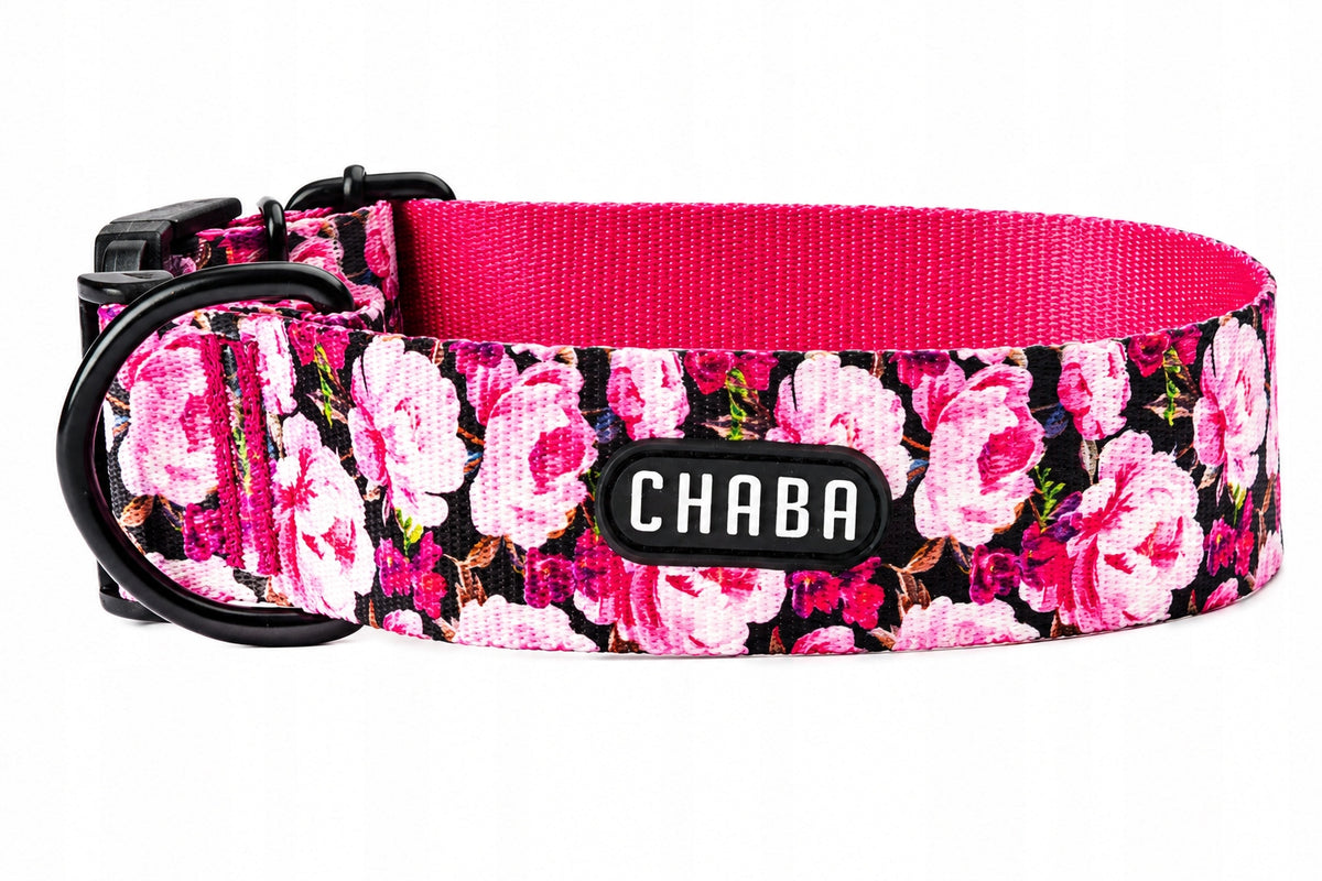 Wide BULL Dog Collar Adjustable and Strong CHABA | Peony| Floral Pattern