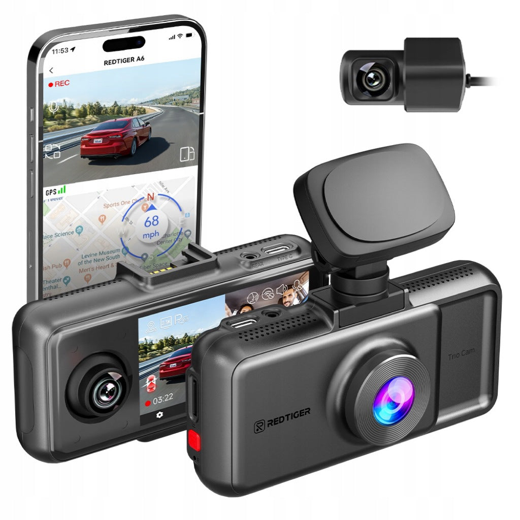 Wideorejestrator REDTIGER A6 3-Channel Dash Cam Touch Screen GPS Packaging status original