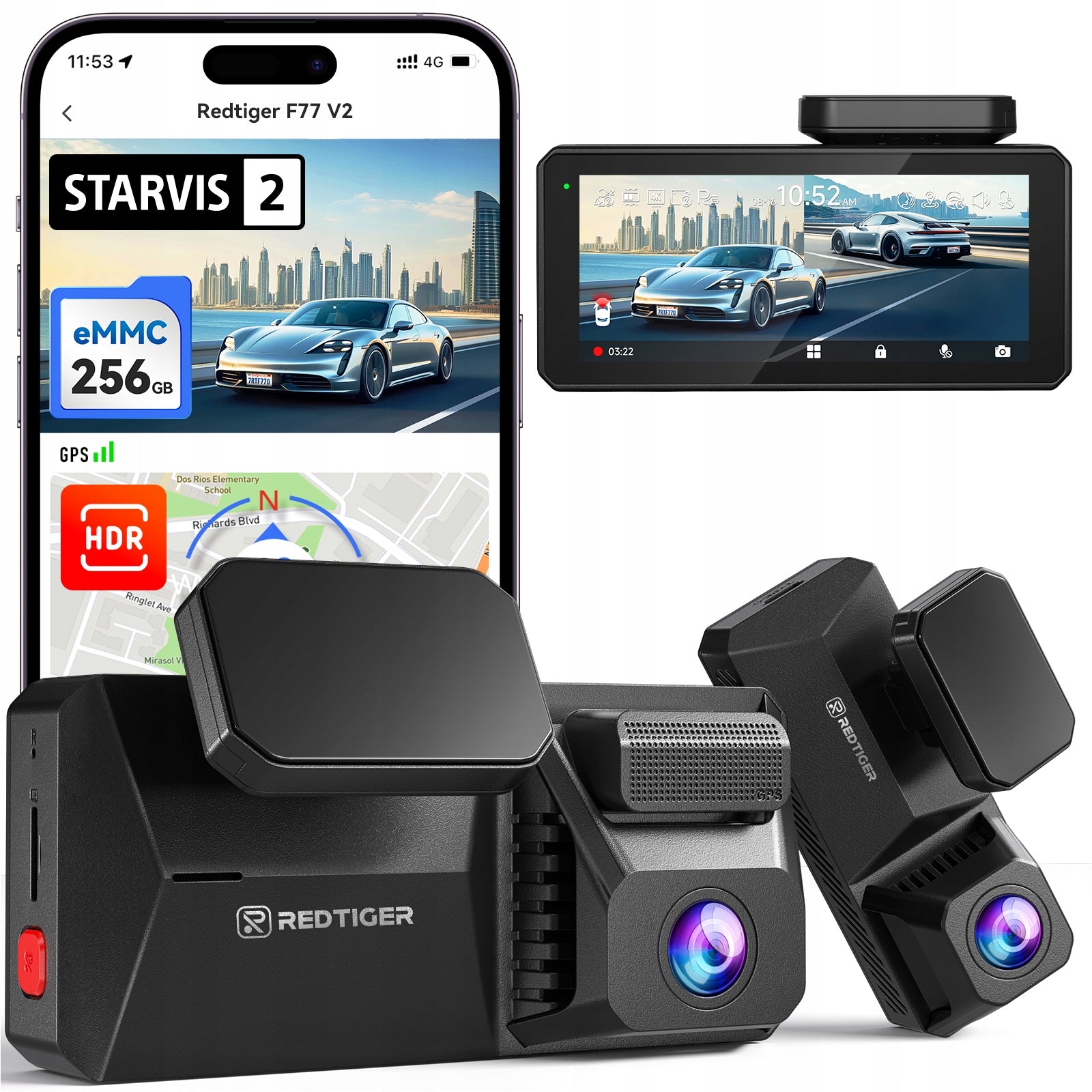 Wideorejestrator REDTIGER F77 V2 Dual 4K Dash Cam 256GB eMMC Voice Control Packaging status original