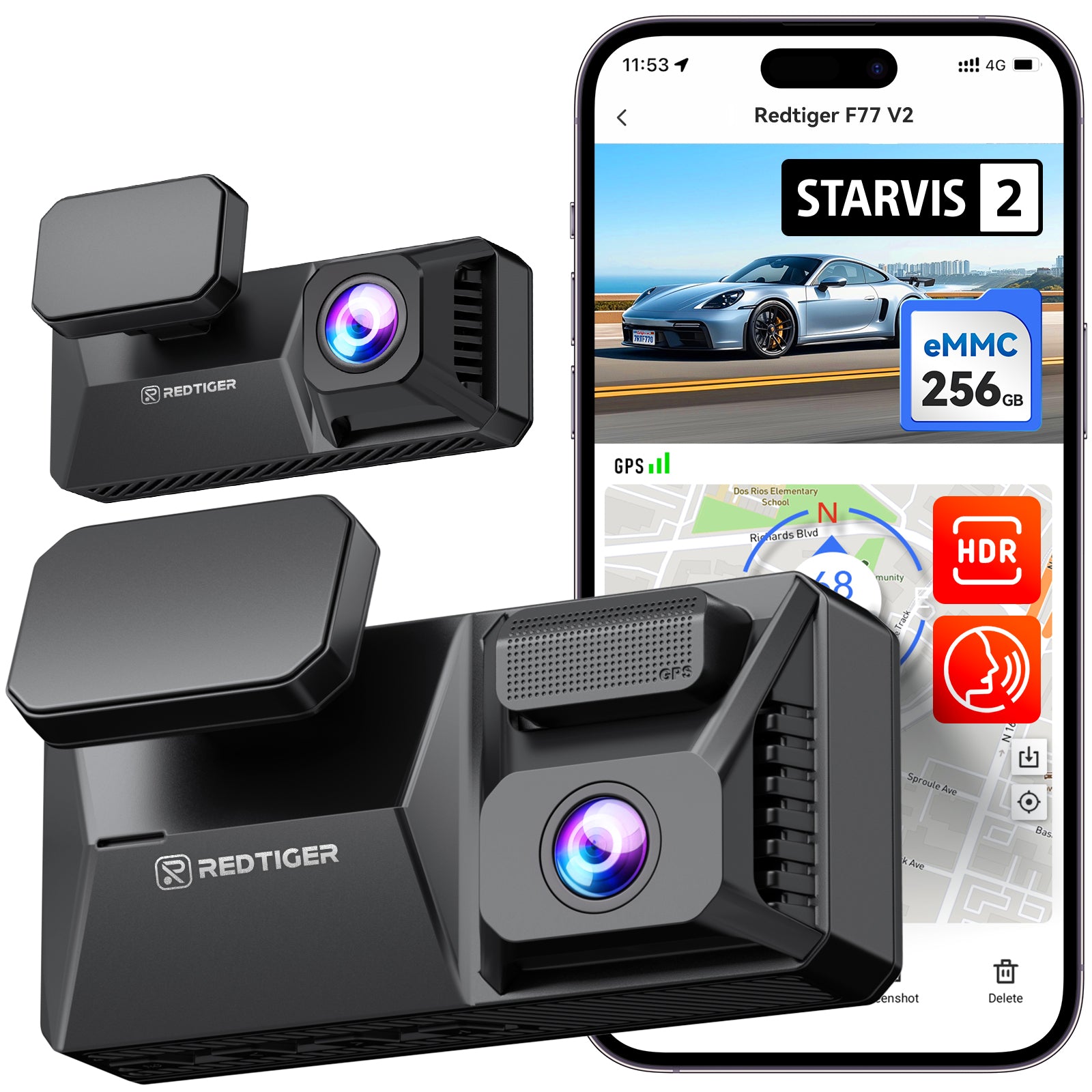 Wideorejestrator REDTIGER F77 V2 Dual 4K Dash Cam 256GB eMMC Voice Control