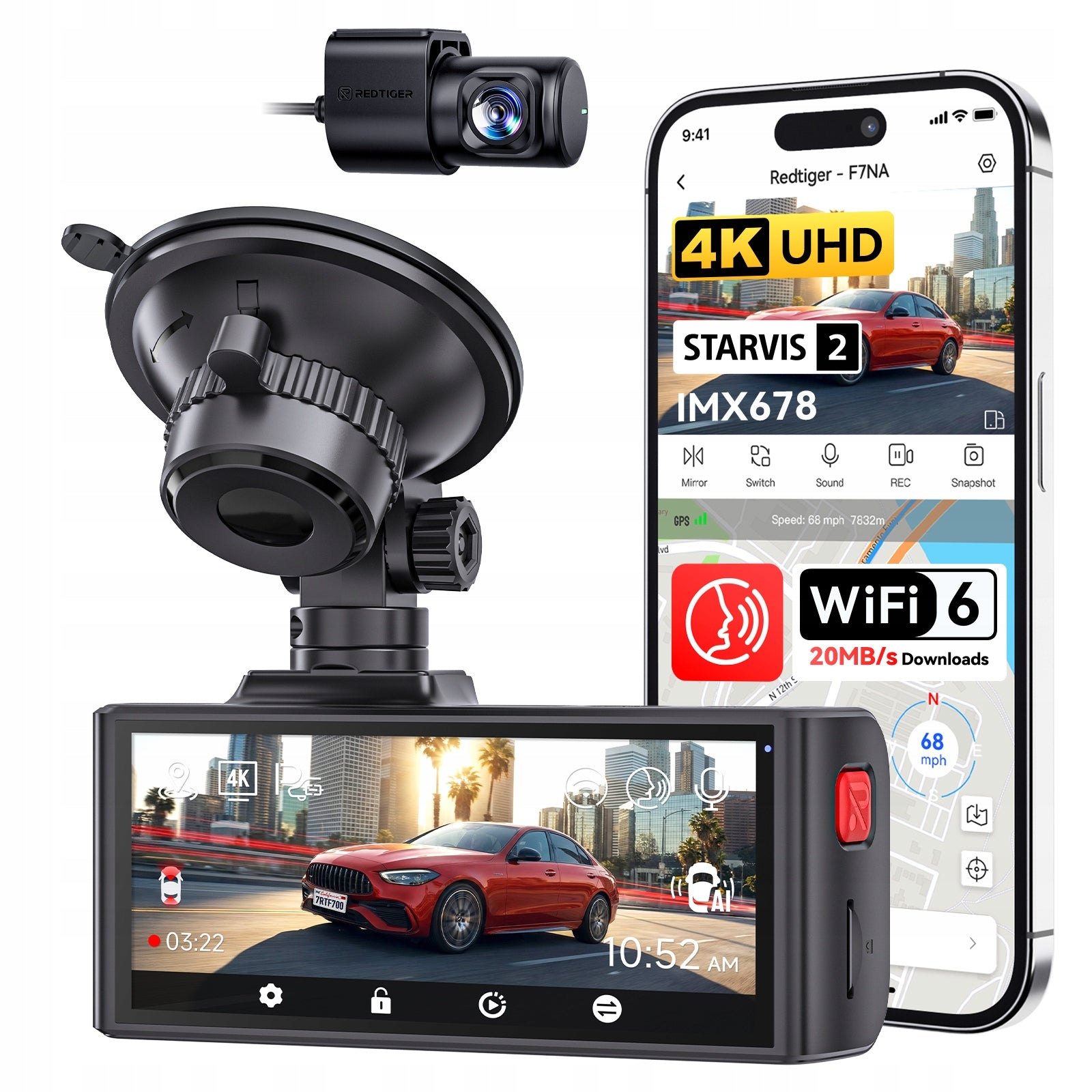 Wideorejestrator REDTIGER F7NA 4K Sony IMX678 WiFi 6 HDR ADAS Dotykowy Packaging status original