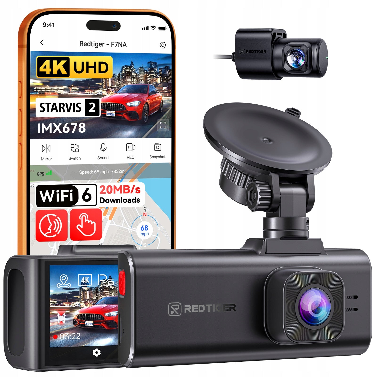 Wideorejestrator REDTIGER F7NA 4K Sony IMX678 WiFi 6 HDR ADAS Dotykowy