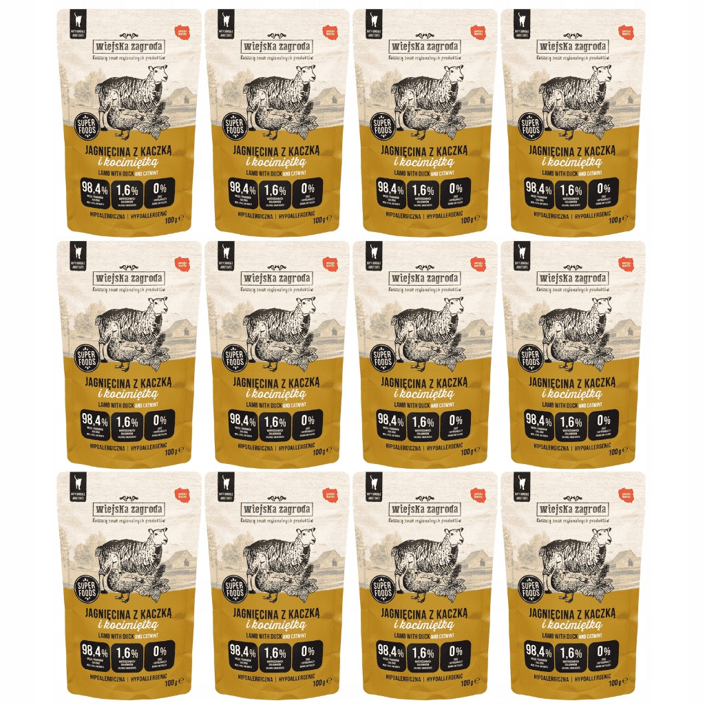Wiejska Zagroda Cat food Lamb with duck and catnip 12x100g