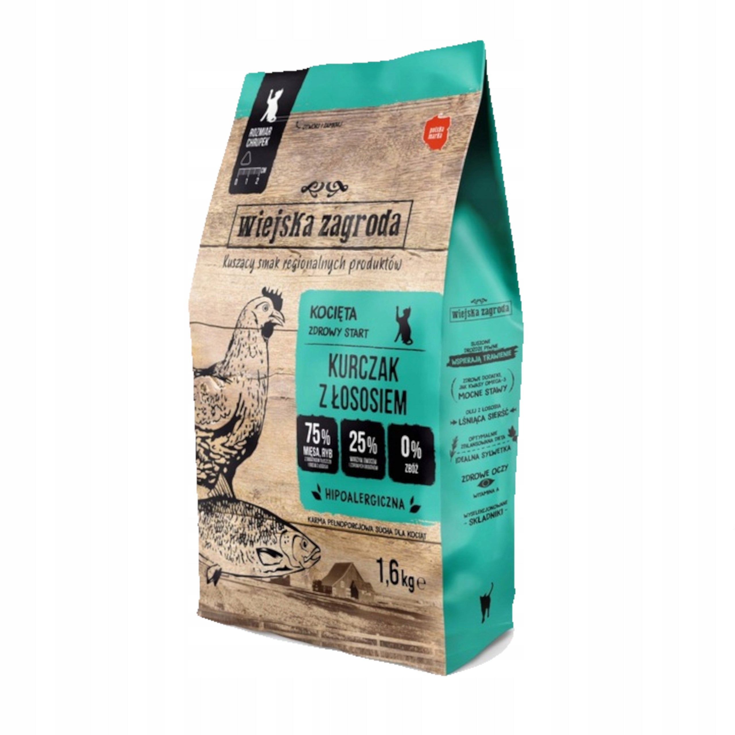 Wiejska Zagroda Chicken with Salmon 1.6kg Dry Food for Kittens Packaging status original