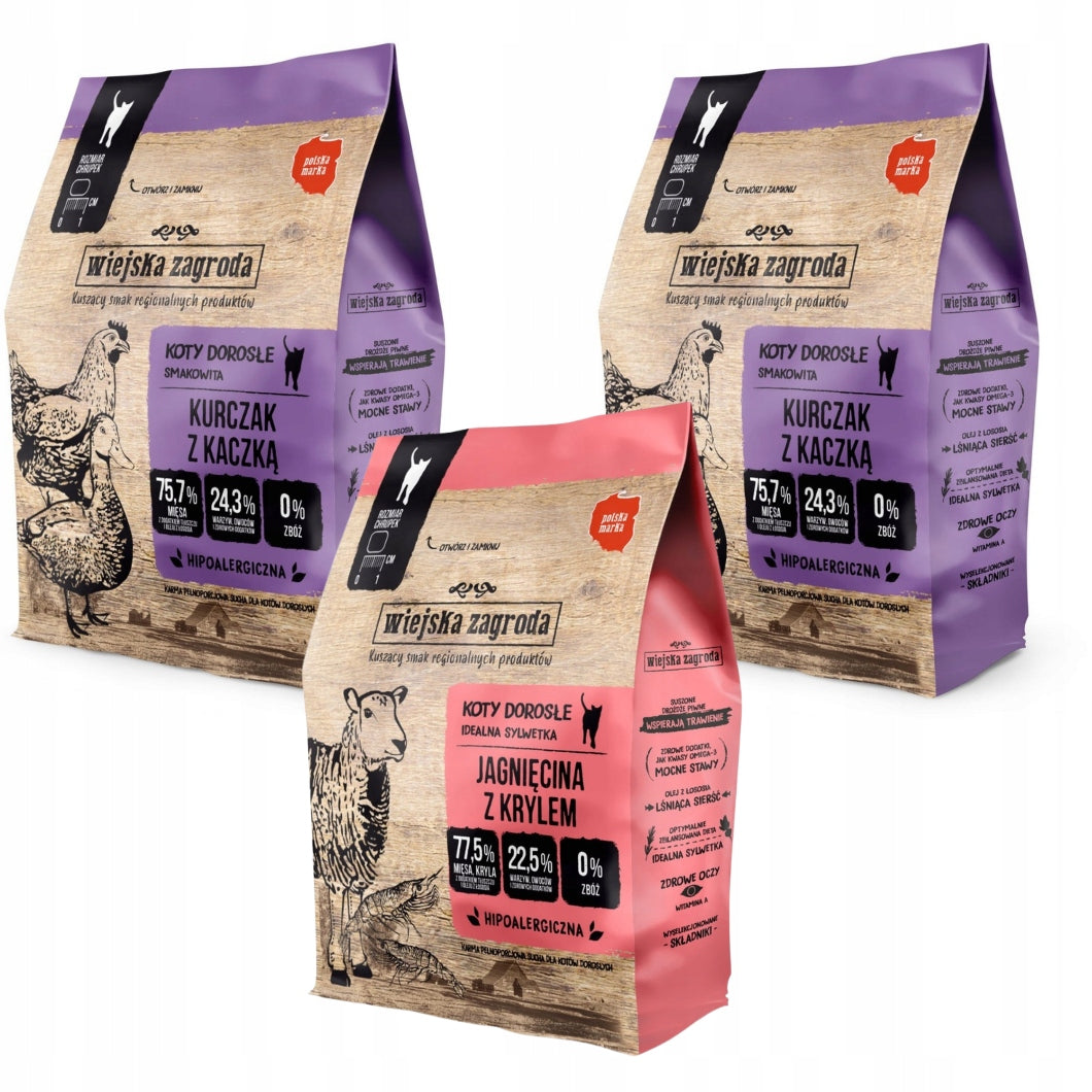 Wiejska Zagroda Chicken with duck Lamb with krill 3x400g