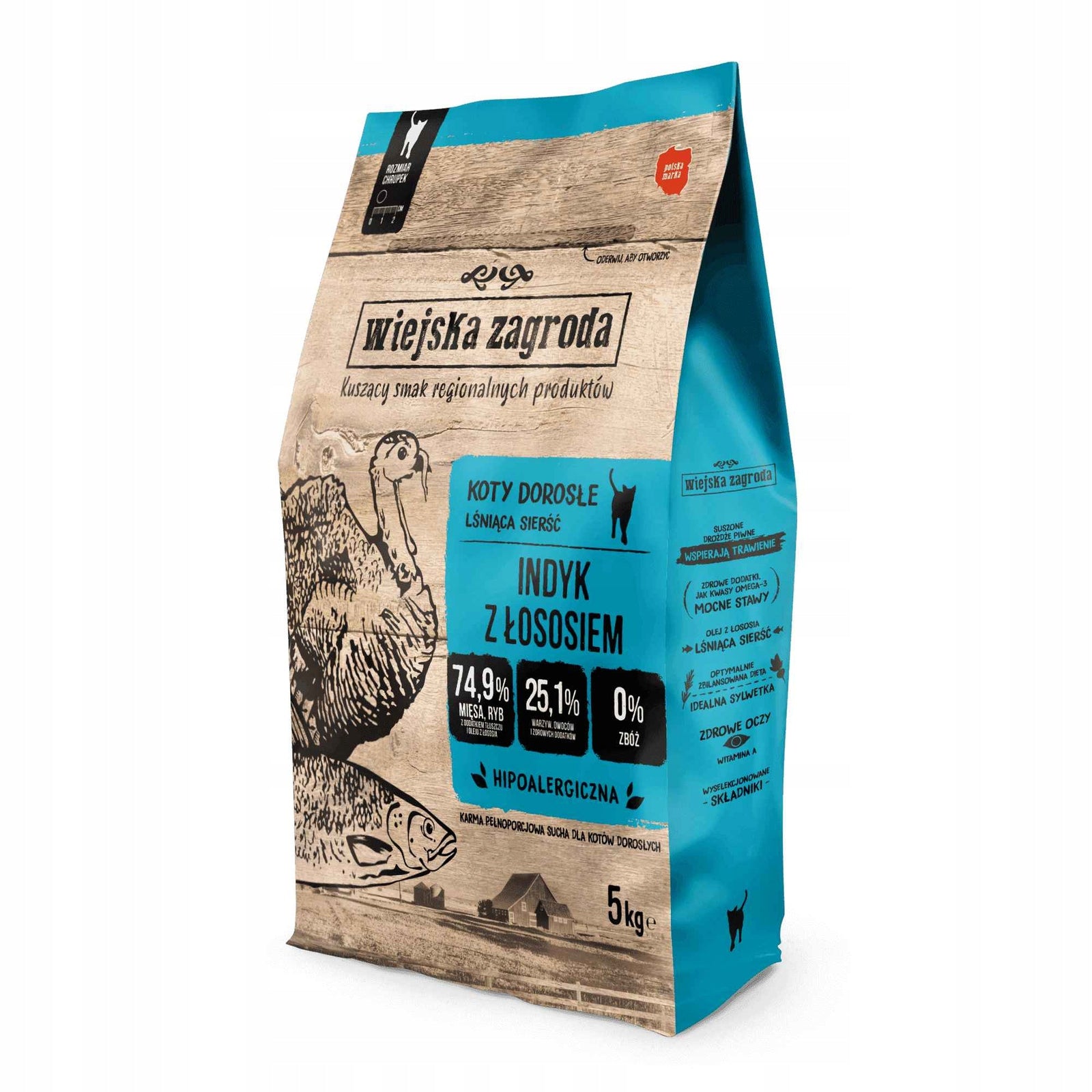 Wiejska Zagroda TURKEY with SALMON 5kg cat food