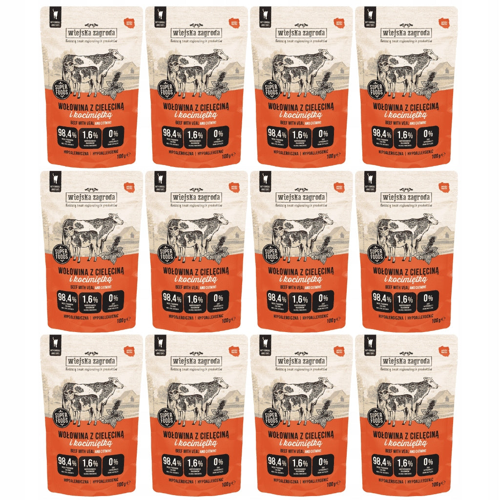 Wiejska Zagroda Wet cat food Beef with veal and catnip 12x1