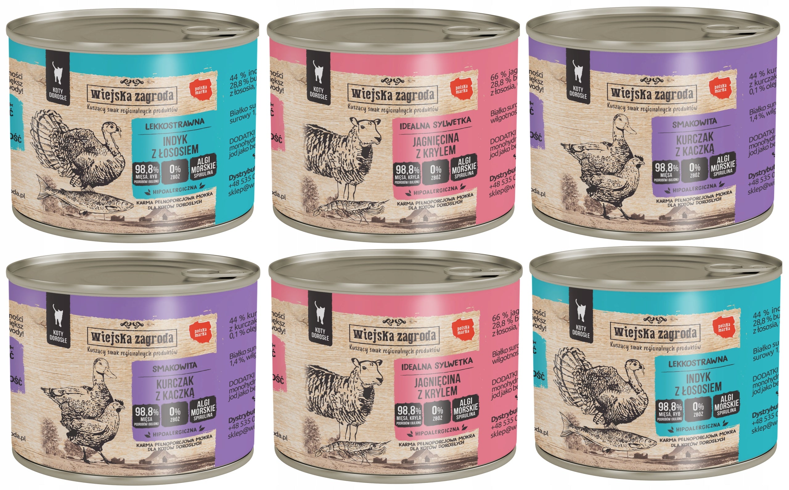 Wiejska Zagroda wet cat food mix of flavours 6x 200g Brand Wiejska Zagroda