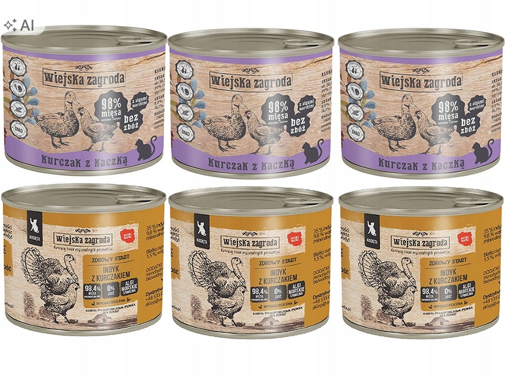 Wiejska Zagroda wet cat food mix of flavours 6x 200g