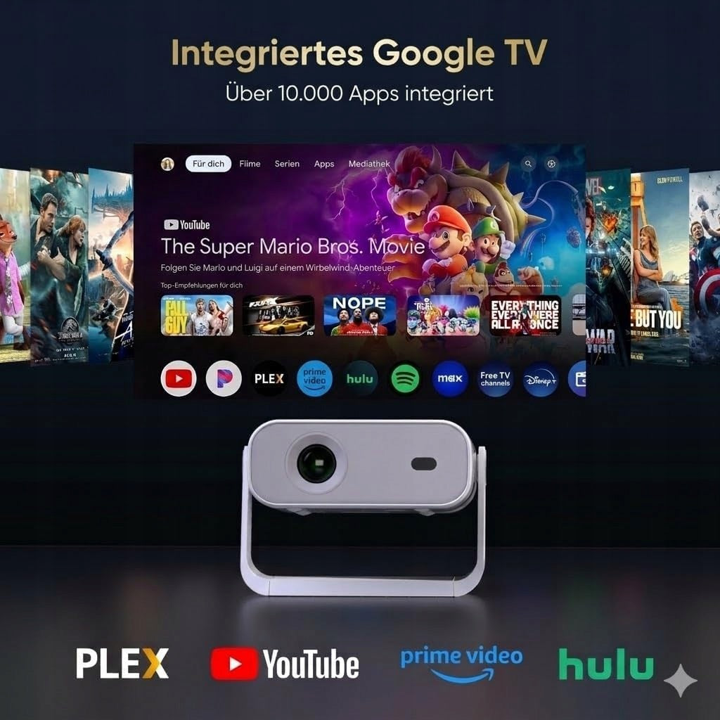 Wielio 2026 Google TV Full HD Projector 1080p WiFi 6 Bluetooth 5.2 Brand no brand