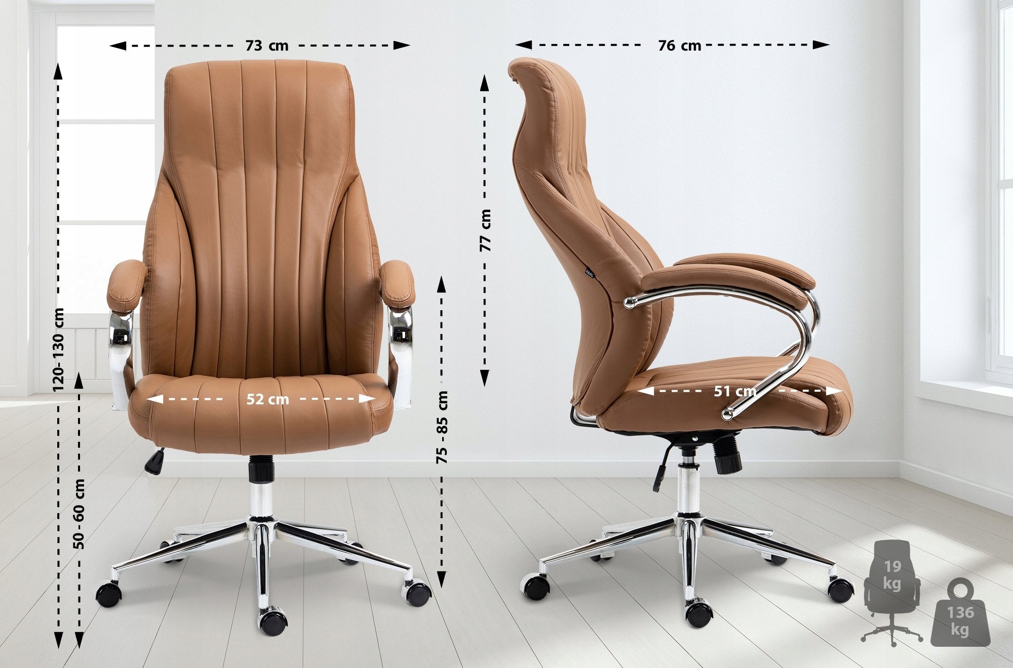 Wigan office chair genuine leather, light brown Brand CLP