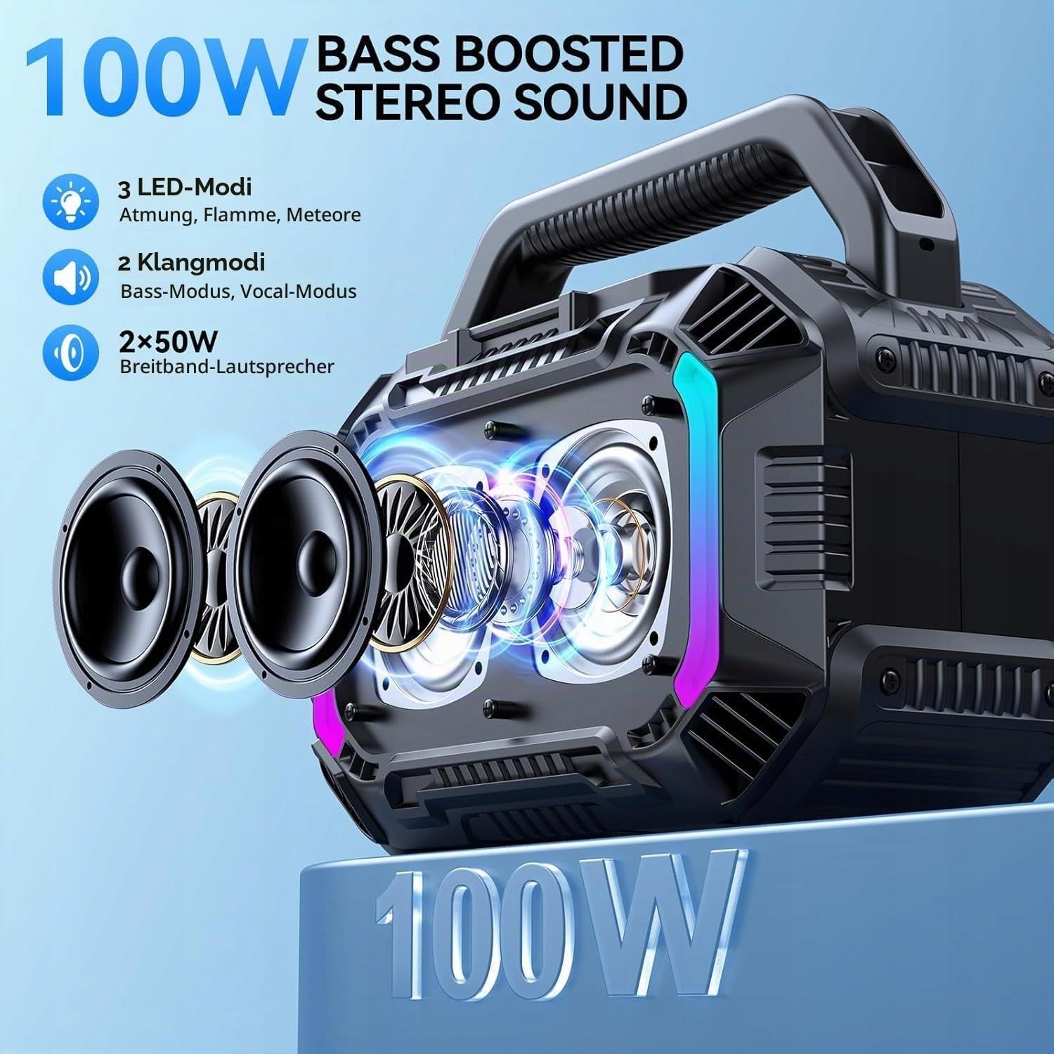 Wilody Boost10X Ultra 100W IPX7 RGB TWS BT 5.3 Bluetooth Speaker with Flashlight Manufacturer code Przenośny Głośnik Wilody10X Ultra