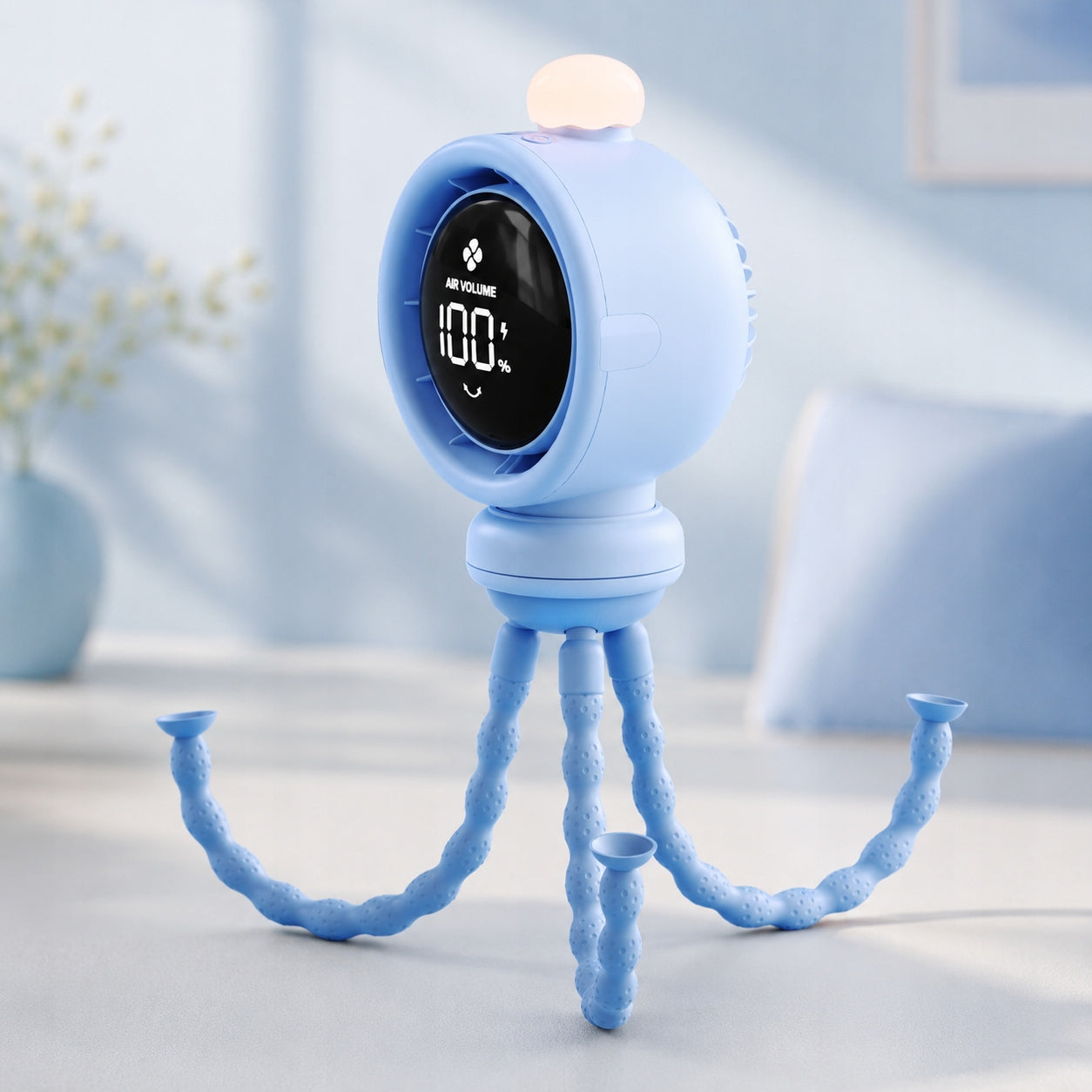 Windmill Baby Crib Stroller Fan Cooling with LED Light Dominant color blue