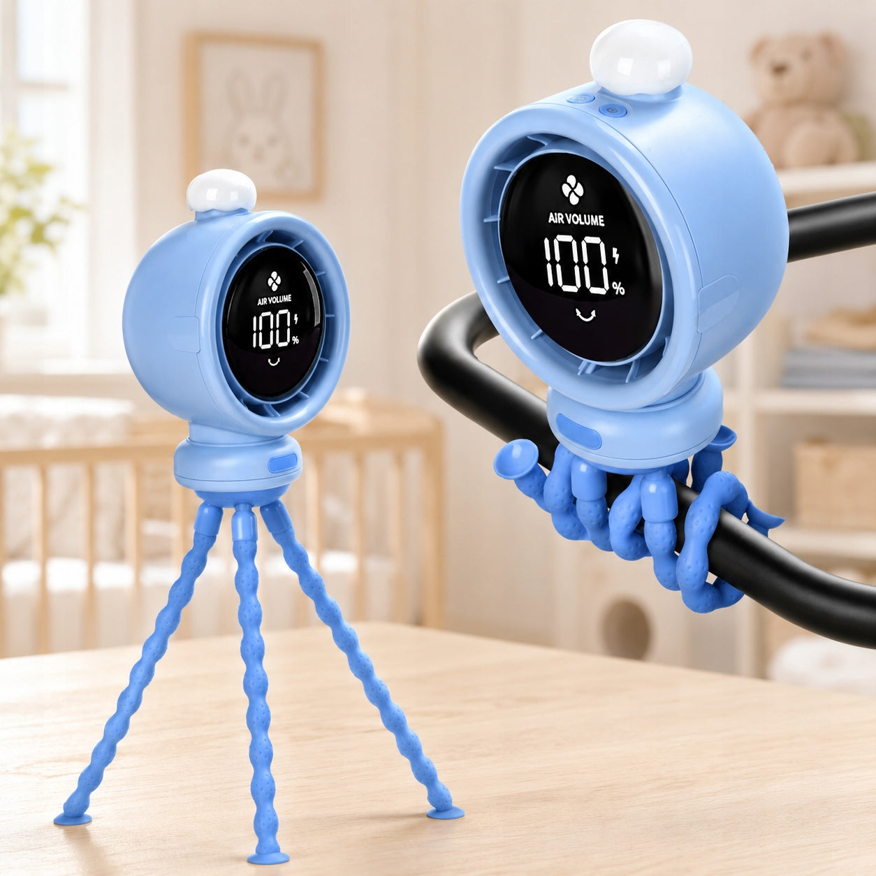 Windmill Baby Crib Stroller Fan Cooling with LED Light Fan type table