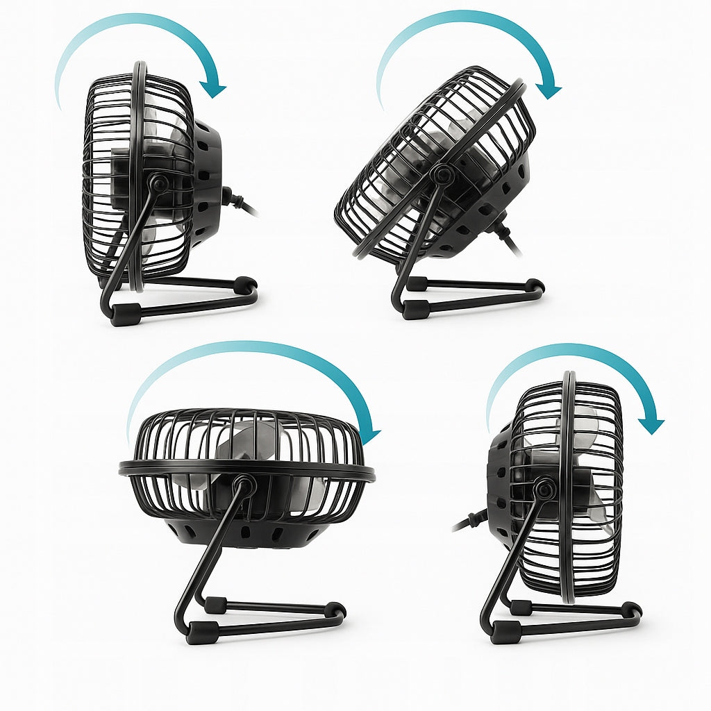 Windmill Desk Fan USB Mini Metal Enclosure and Blades Sturdy Packaging status original