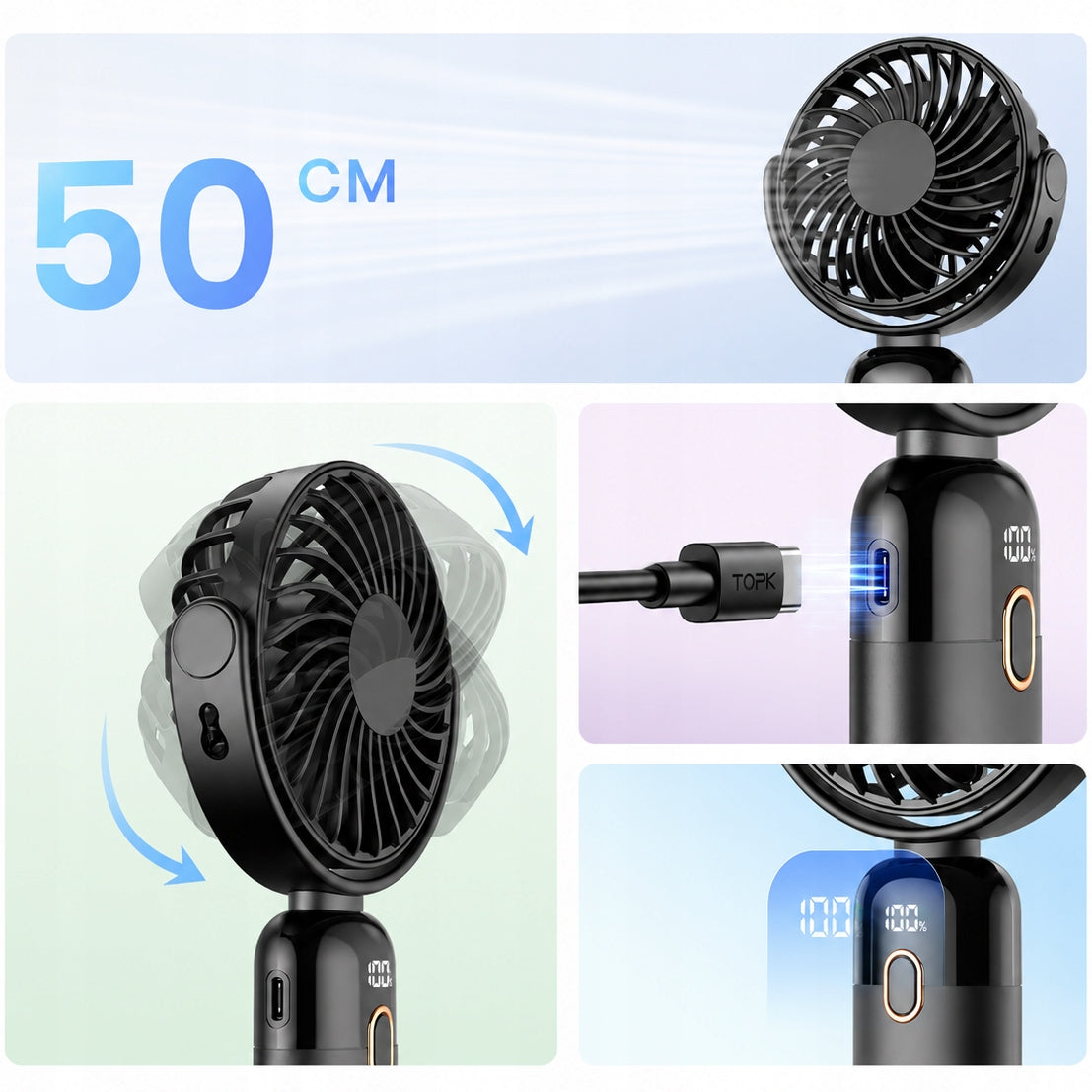 Windmill quiet mini fan portable desk cooling TOPK usb black Brand TOPK