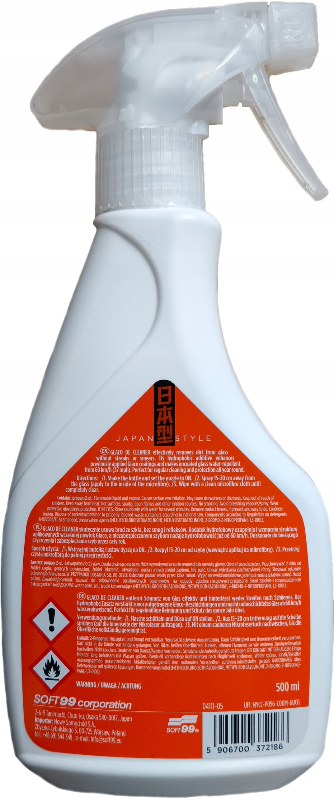 Window Cleaner SOFT99 Glaco De Cleaner 500ml with Invisible Wiper EAN (GTIN) 5906700372186