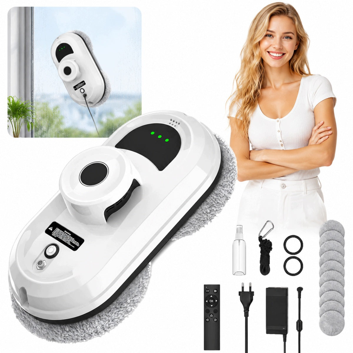 Window Cleaning Robot 5600Pa MIRRORS AUTOMATIC WASHER,10 MOPS SET