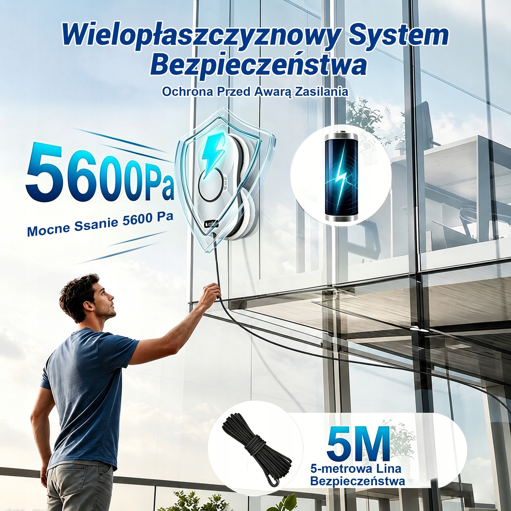 Window Cleaning Robot with 5600 Pa Suction Force and Automatic Spraying Manufacturer code W17S001