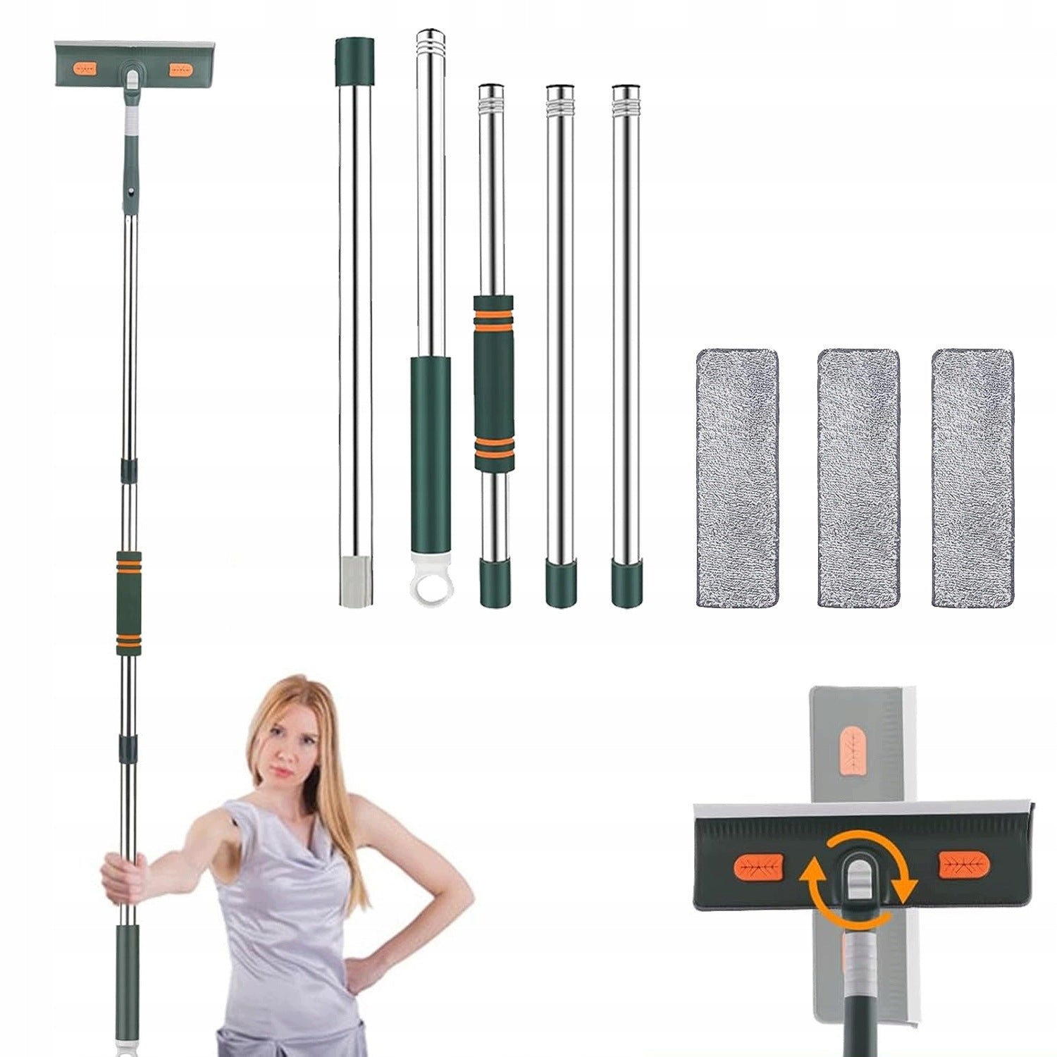 Window Washing Mop Telescopic Wiper Window Squeegee With 3 Overlays