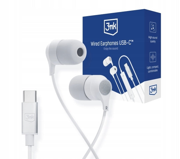 Wired Headphones 3mk Wired Earphones USB-C In-Ear White