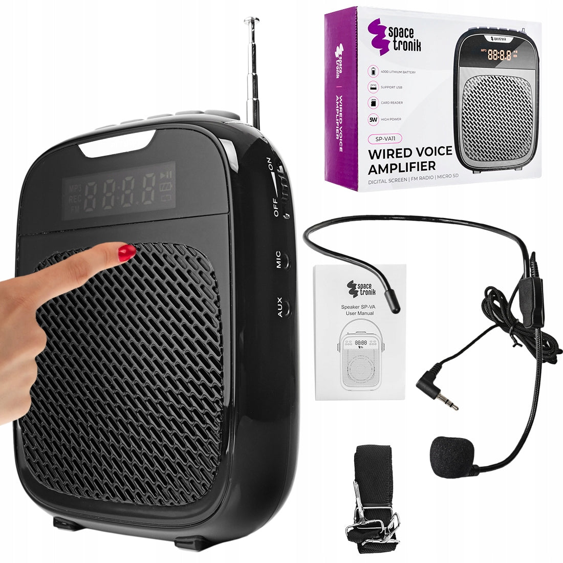Wired Voice Amplifier Microphone 10W 38h Working Spacetronik +FM Radio