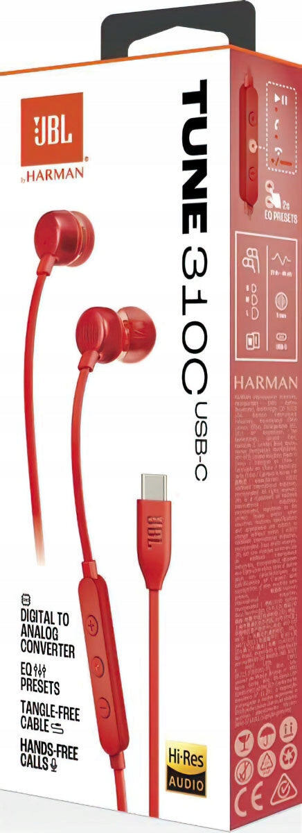Wired headphones JBL Tune 310C USB-C in-ear microphone red Brand JBL