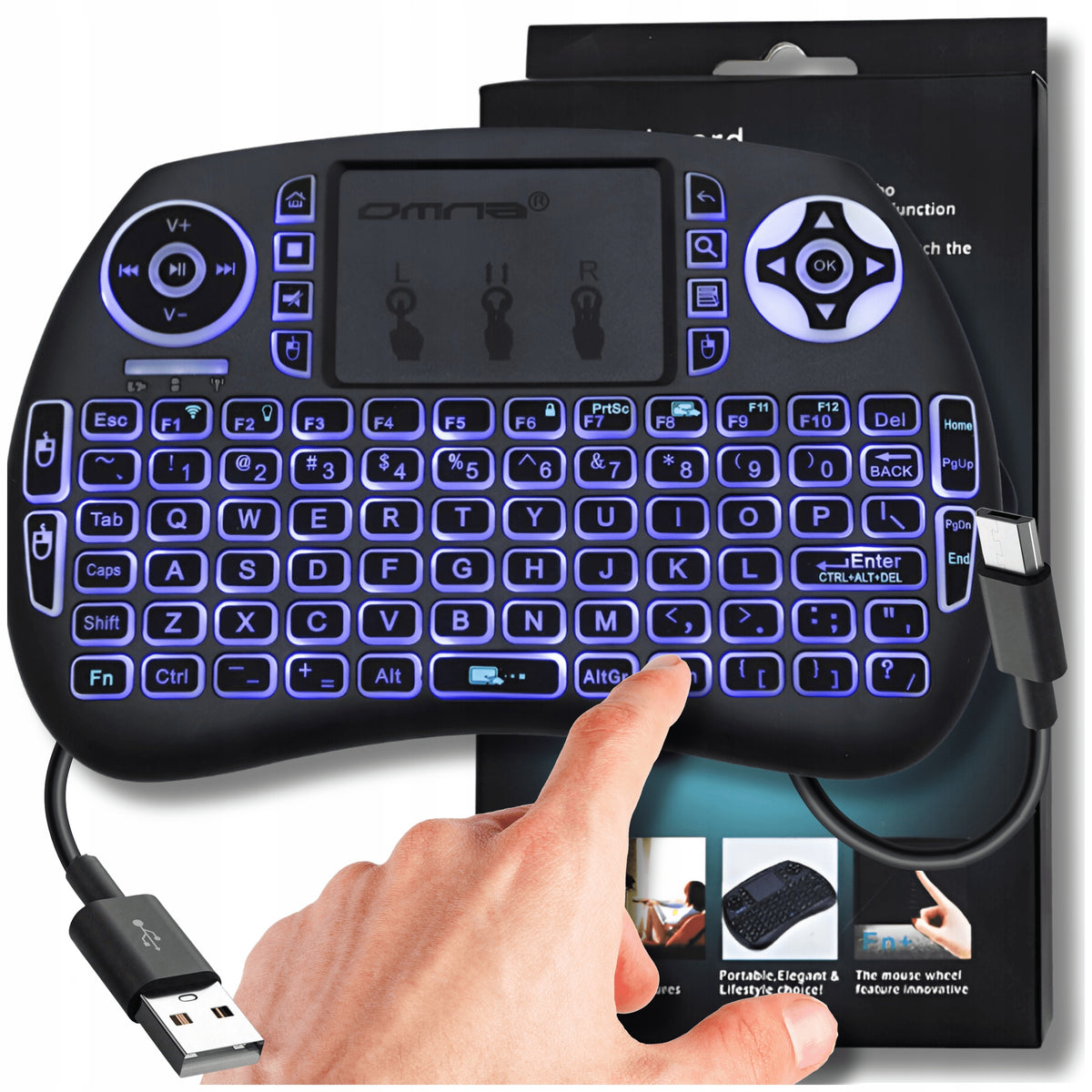 Wireless Backlit Keyboard with Mini Touchpad for tel LED Tablet