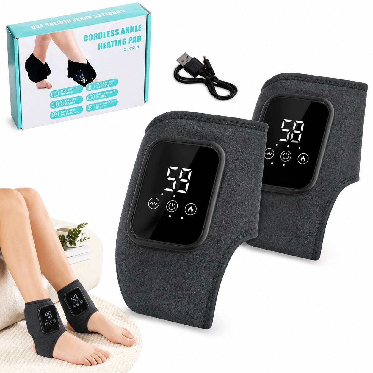Wireless Band with Massage and Heat for Ankle 2pcs USB