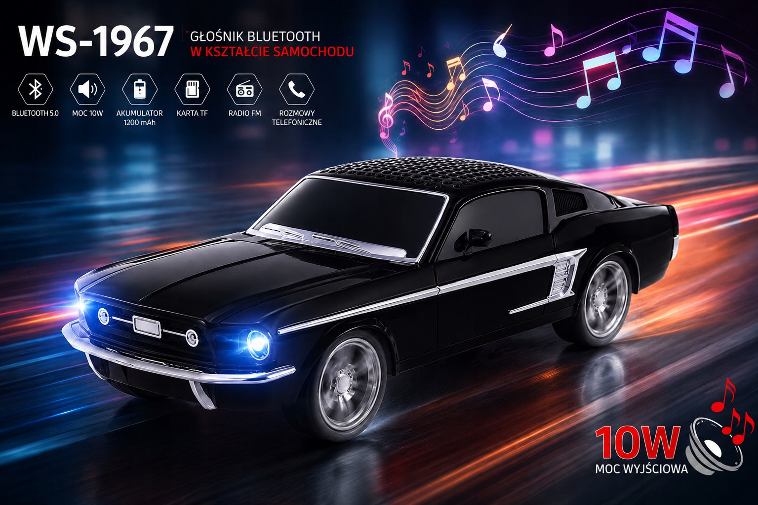 Wireless Bluetooth Car Speaker Classic Black LED Lights Manufacturer code 26981