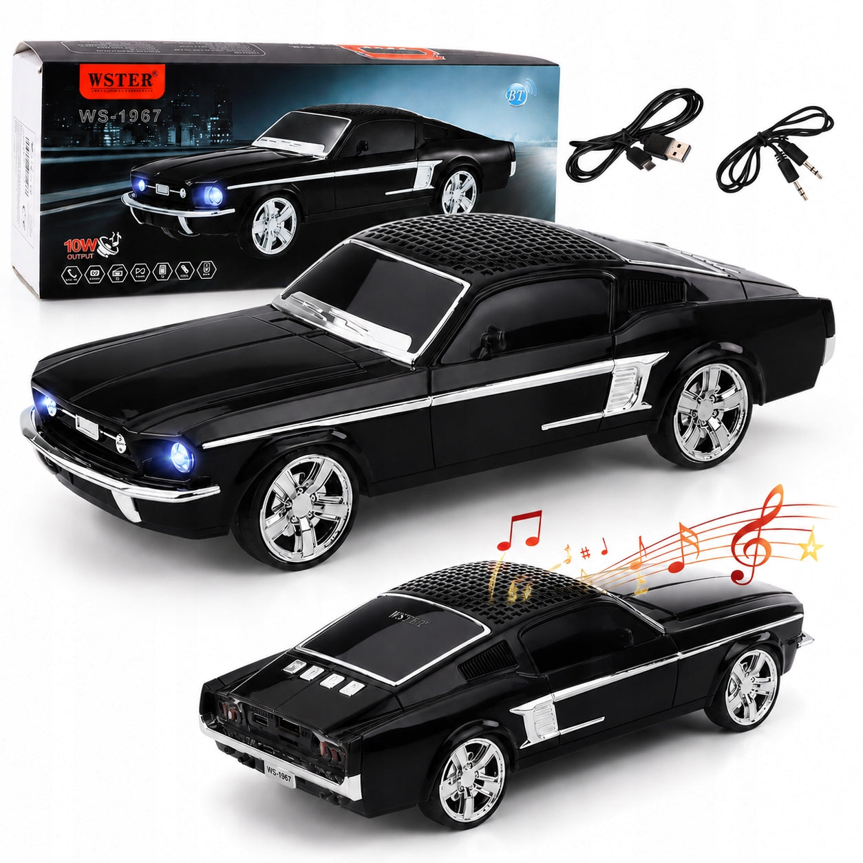 Wireless Bluetooth Car Speaker Classic Black LED Lights