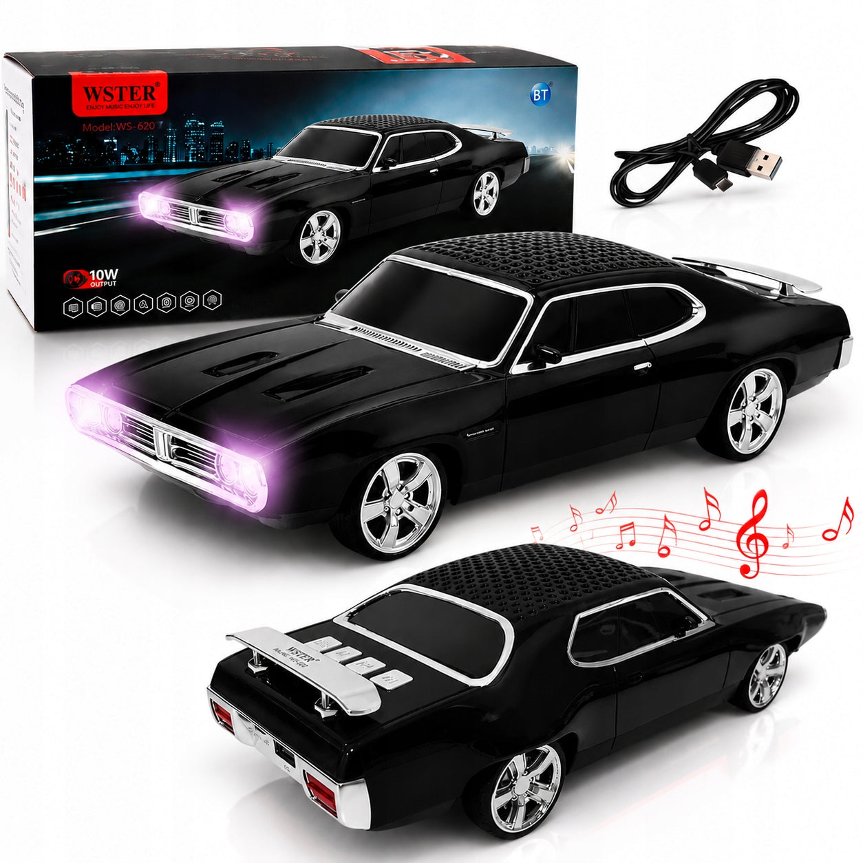 Wireless Bluetooth Car Speaker Classic Lights BLACK WS-620