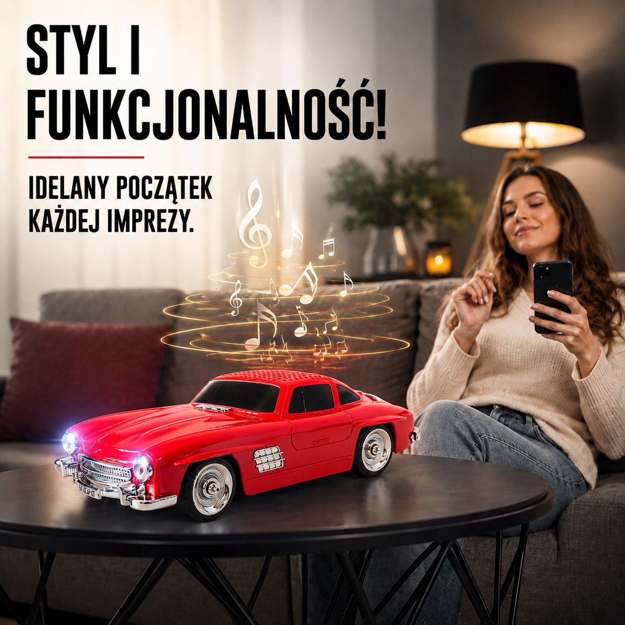 Wireless Bluetooth Car Speaker Classic Red WS-300SL LED Brand Pan i Pani Gadżet