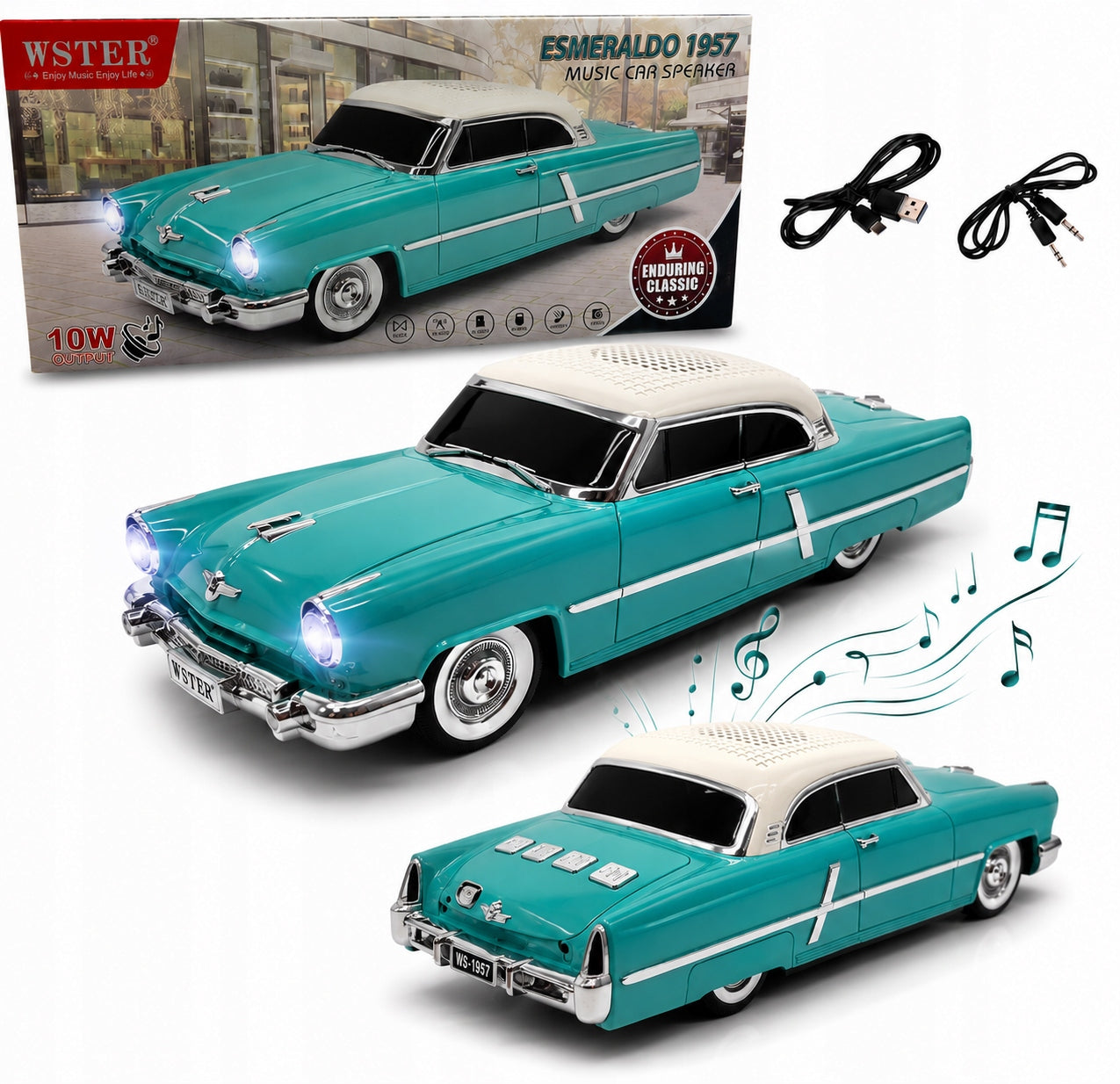 Wireless Bluetooth Car Speaker Classic Smeraldo 1957 LED
