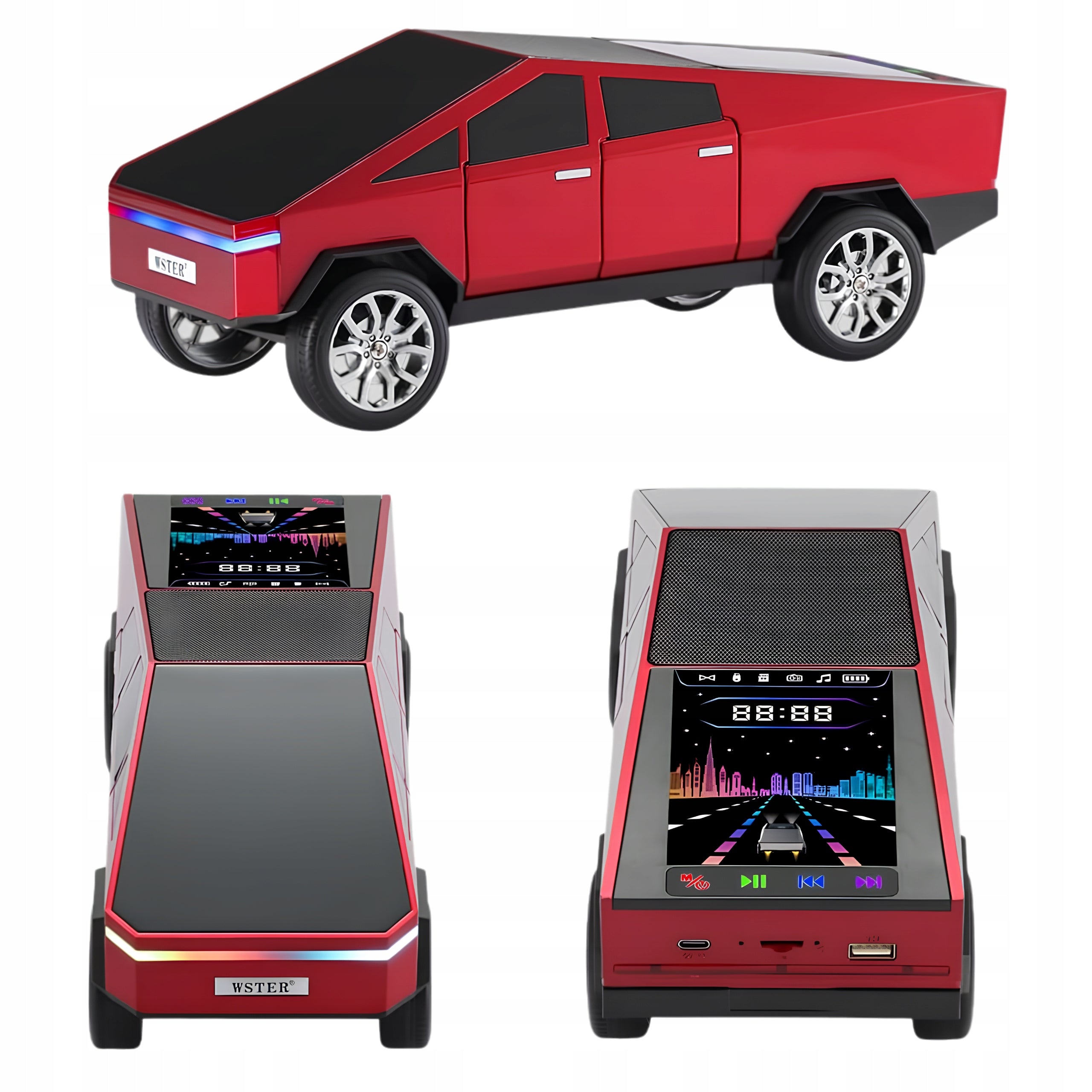 Wireless Bluetooth Speaker Cybertruck LED FM Radio USB TWS Player