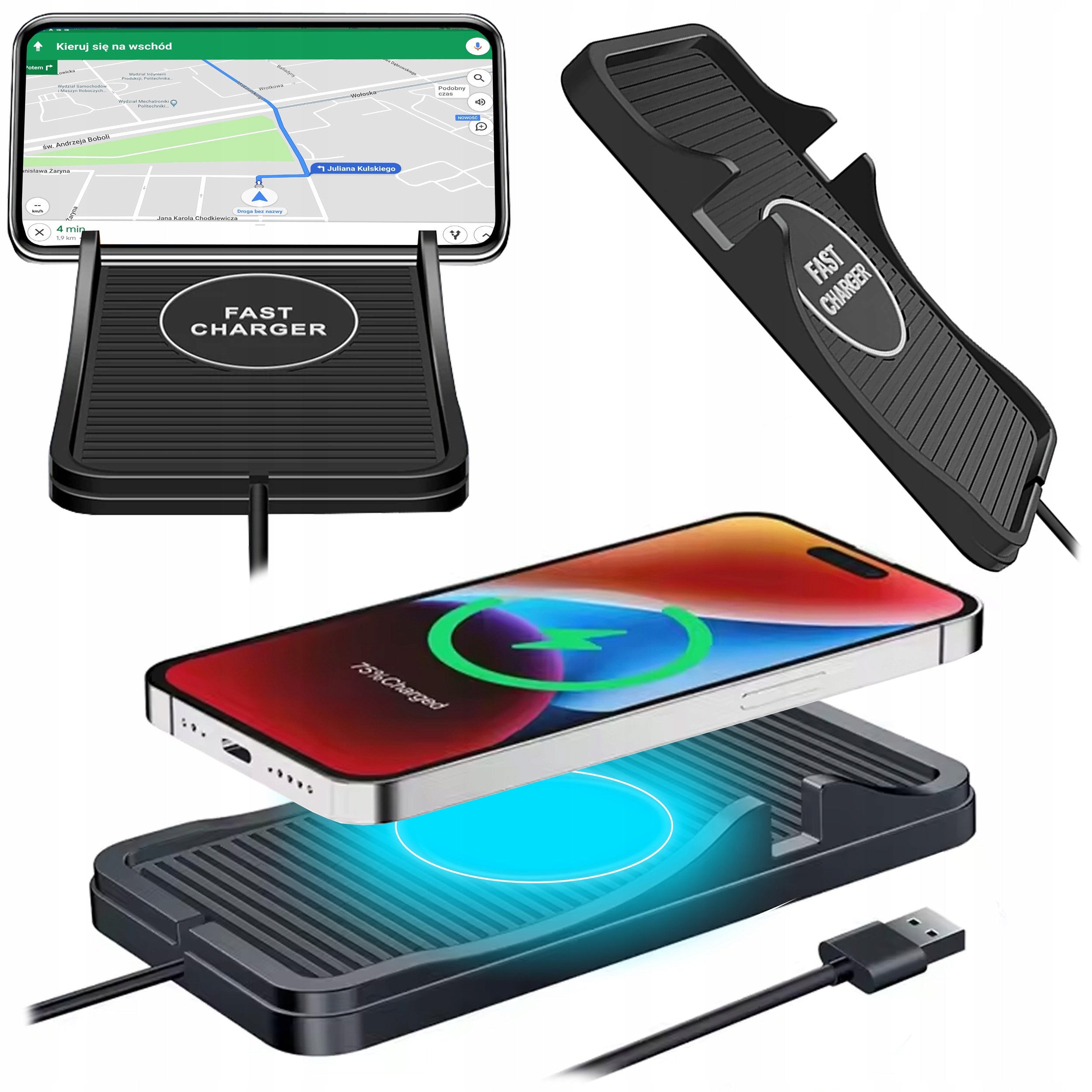 Wireless Charger Induction Docking Mat for Car and Desk