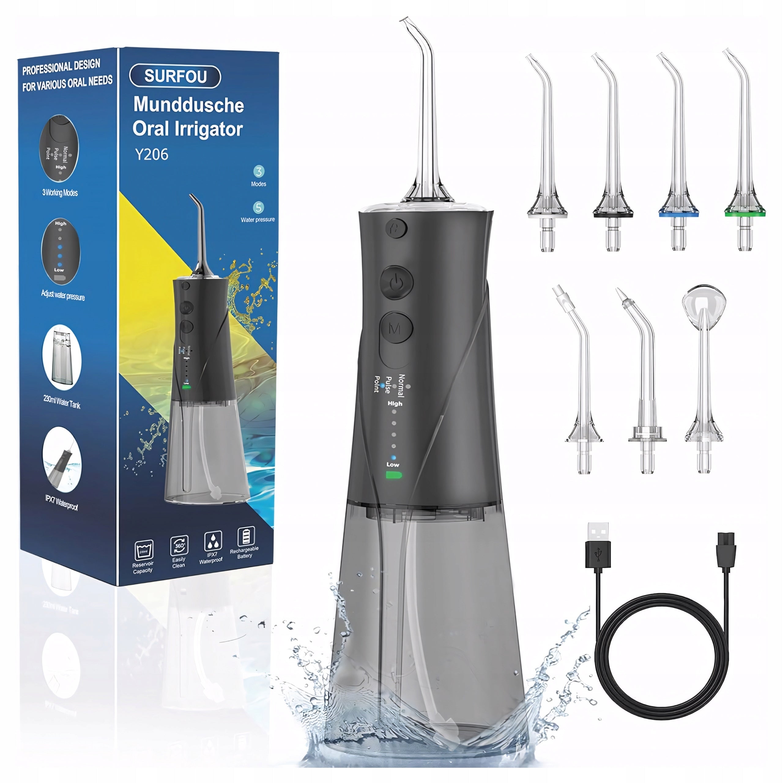 Wireless Dental Irrigator 300ml 6 Nozzles 3 Modes USB Pouch