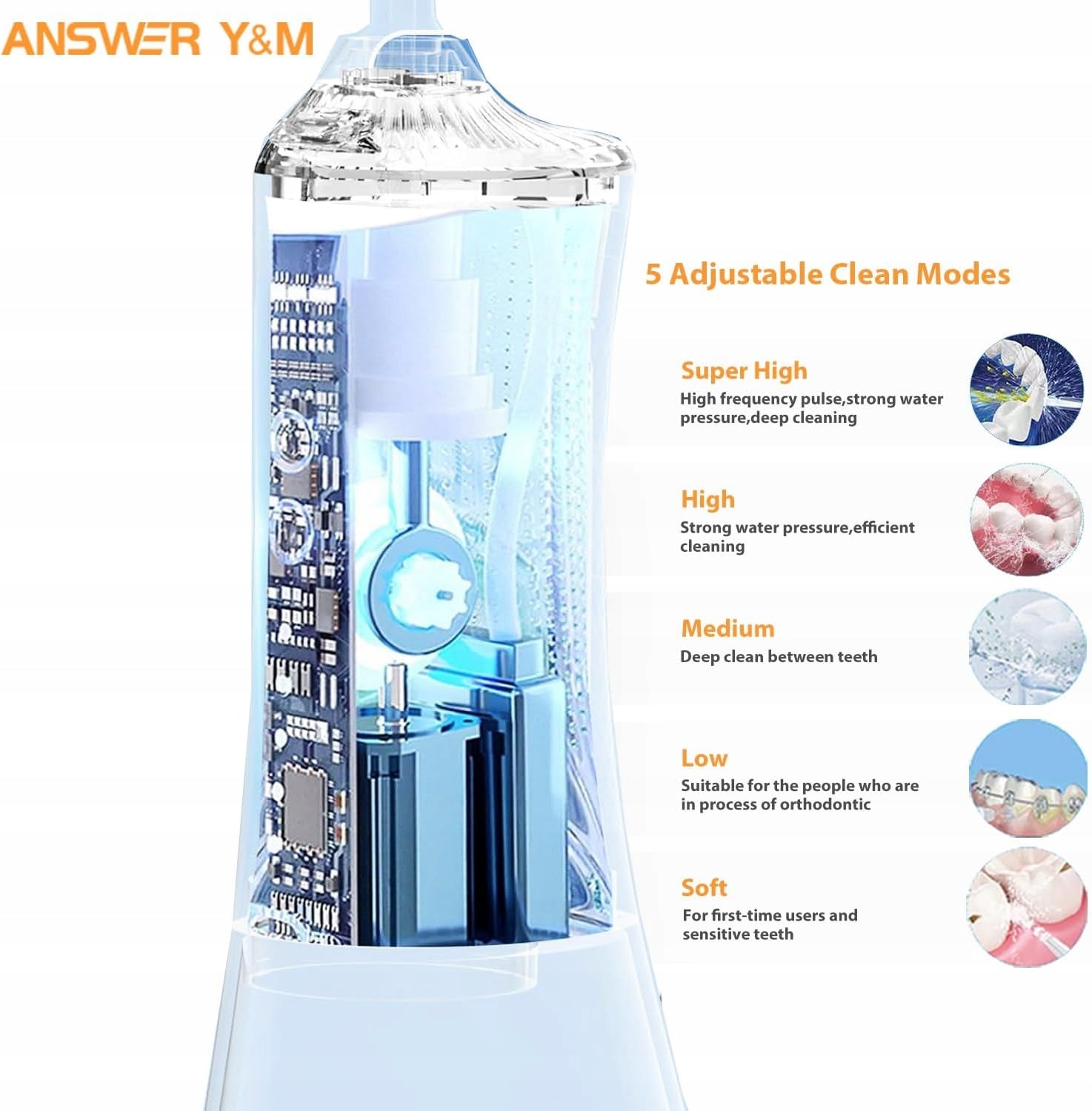 Wireless Dental Irrigator 300ml With 5 Modes Waterproof Model ANSWER Y&M