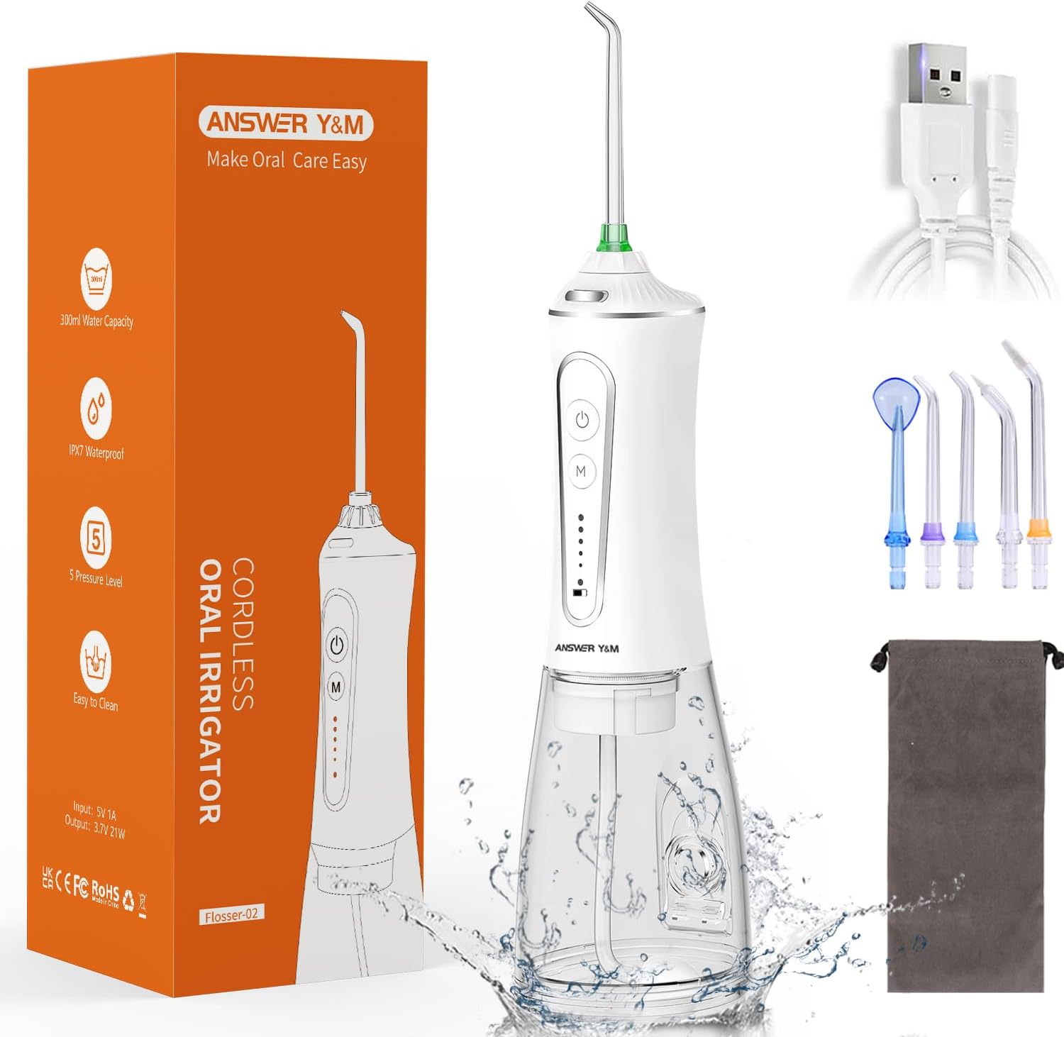 Wireless Dental Irrigator 300ml With 5 Modes Waterproof