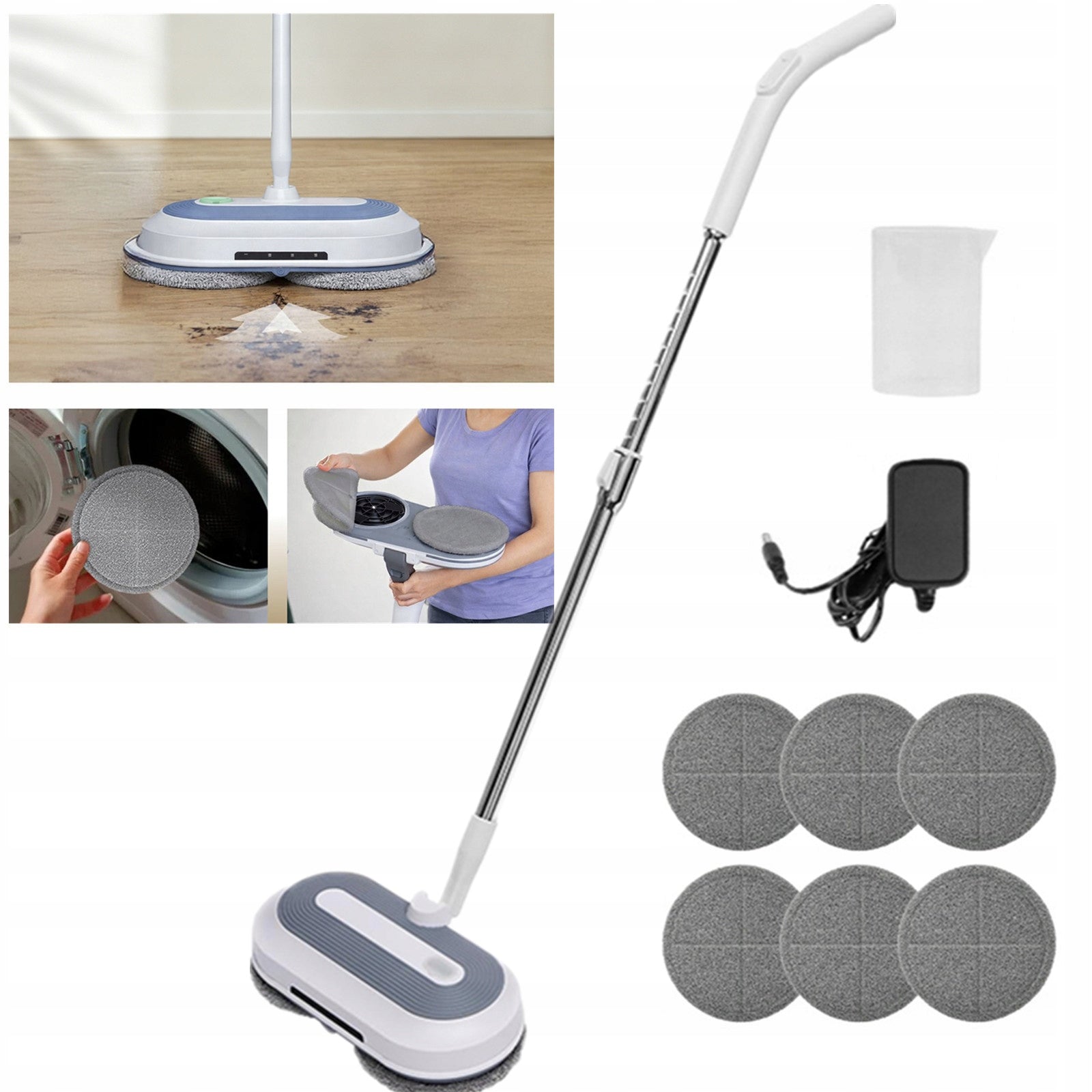 Wireless Electric Mop, Rotary, LED 6 Washable Set