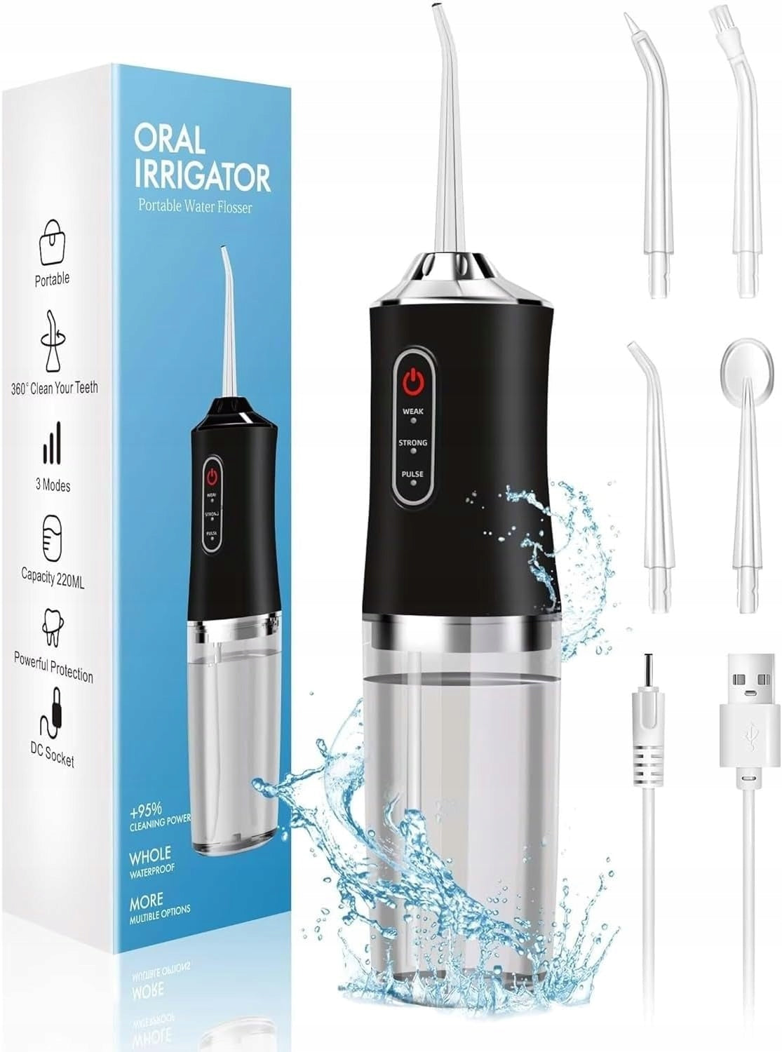 Wireless Electric Oral Irrigator 3 Modes 4 Nozzles USB 300ml