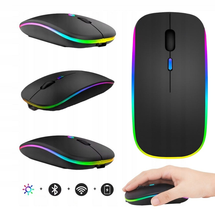 Wireless Ergonomic Mouse for Laptop LED Backlight BLACK