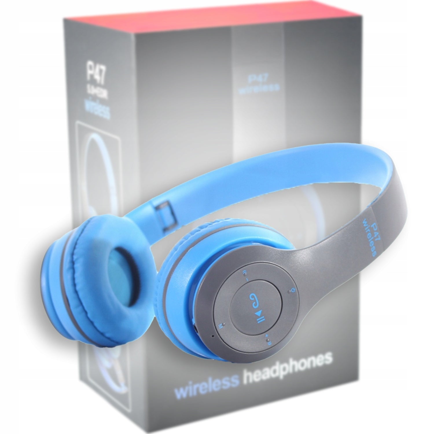 Wireless HEADPHONES with BLUETOOTH RADIO SD CARD READER color Blue