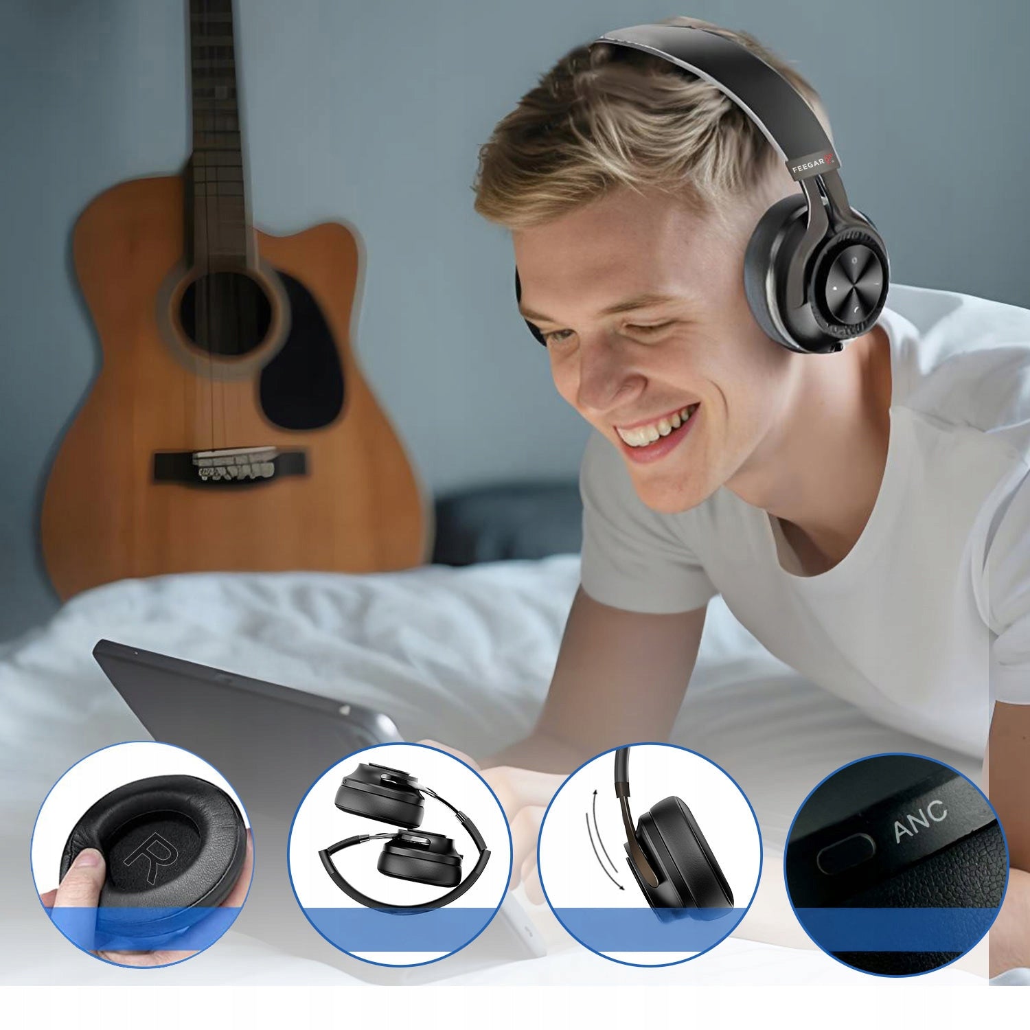 Wireless Headphones FEEGAR ANC 65H AlphaBeat On-Ear Black BT 5.4 EAN (GTIN) 5904610880425