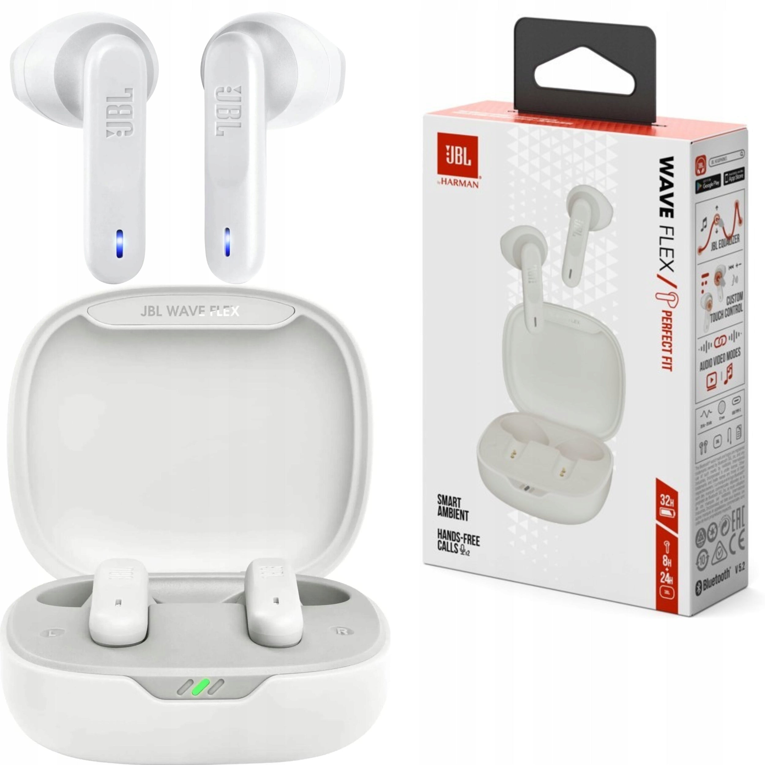 Wireless Headphones JBL Wave Flex In-Ear Bluetooth Microphone White
