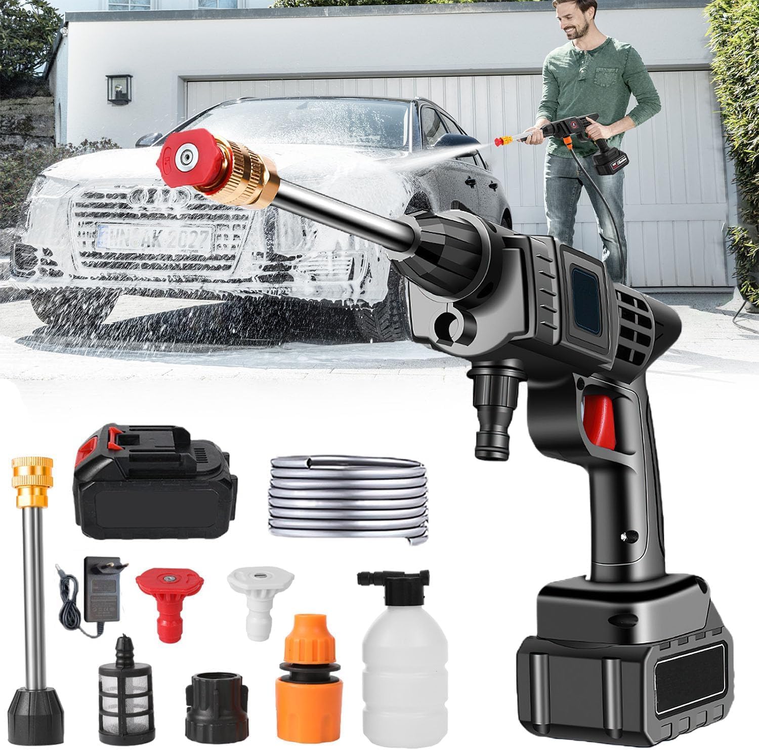Wireless High Pressure Car Wash Water Gun + 2 aku Manufacturer code Myjka Ciśnieniowa Akumulatorowa Bezprzewodowa