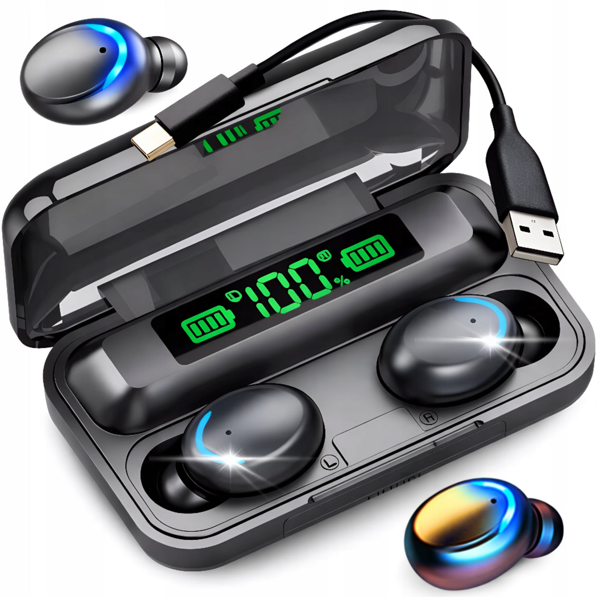 Wireless In-Ear Headphones Bluetooth Powerbank Black