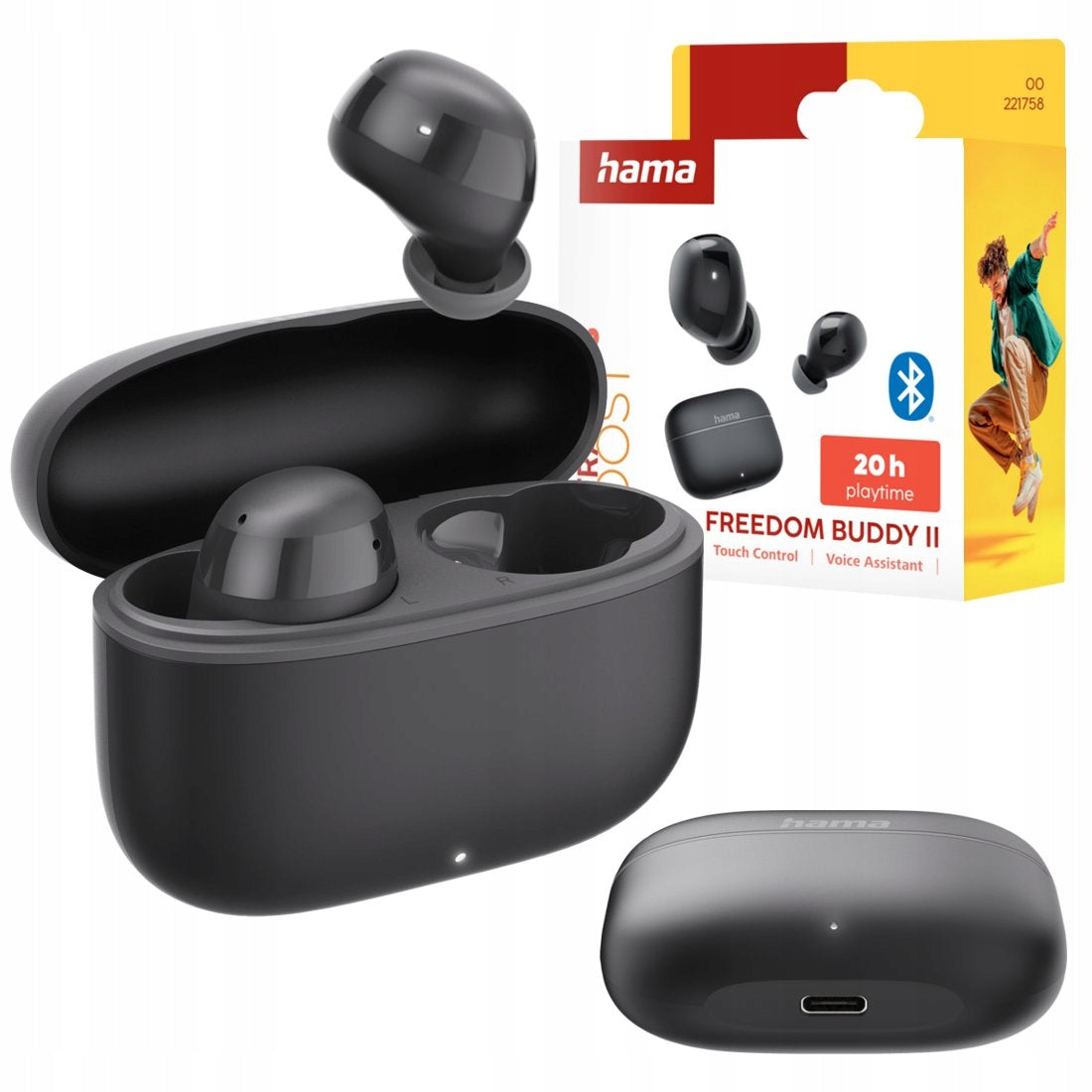Wireless In-Ear Headphones Hama Freedom Buddy II black microphone