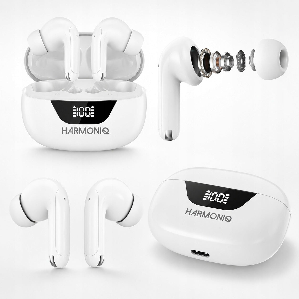 Wireless In-Ear Headphones Harmoniq Wireless Earbuds Bluetooth USB-C White
