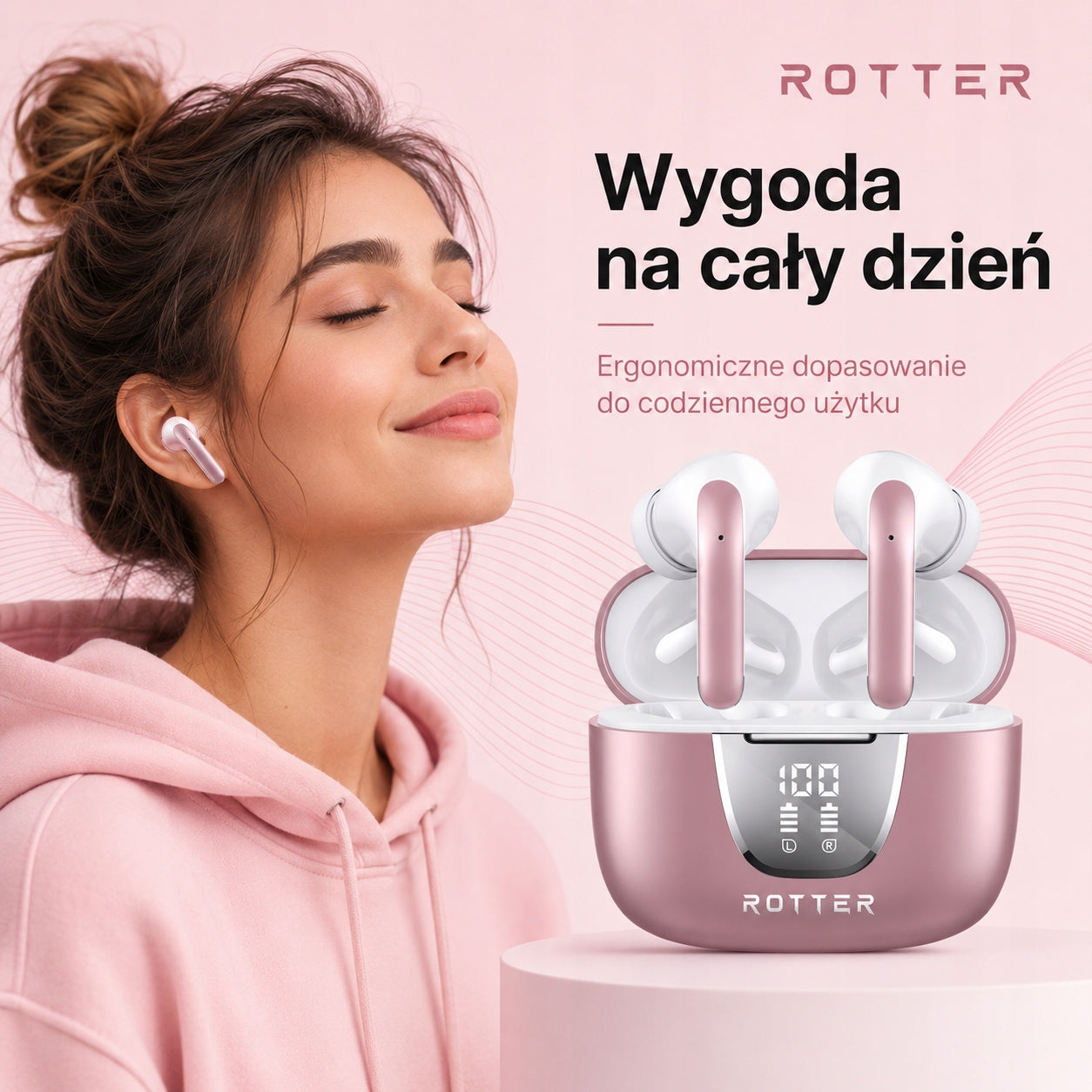 Wireless In-Ear Headphones ROTTER Wireless Earbuds Bluetooth USB-C Pink Manufacturer code S42